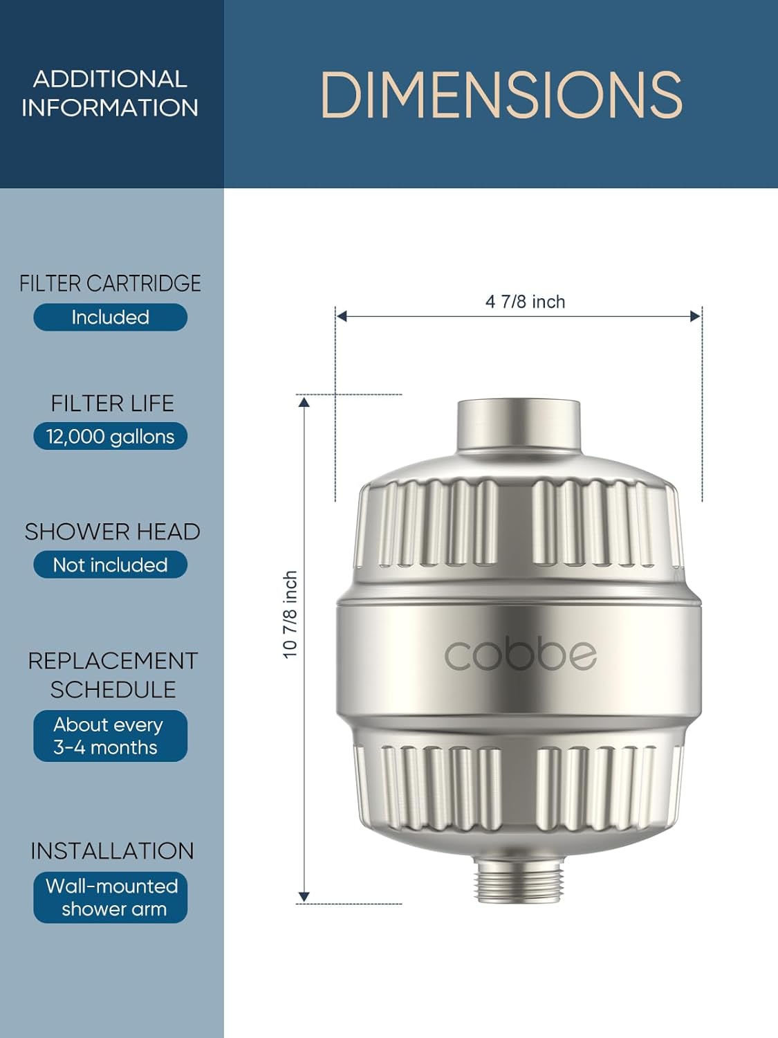 Cobbe High Output Shower Filter for Hard Water - 2 Replaceable Cartridges - Removing Chlorine and Harmful Substance, Dramatically Improves The Condition of Your Skin, Hair and Nails - Brushed Nickel