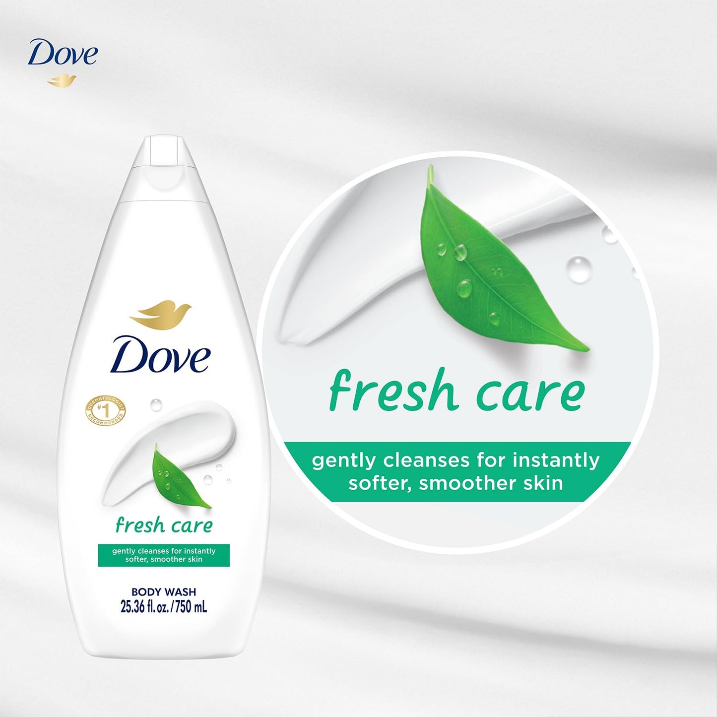 Dove Body Wash, Fresh Care, Value-Size 4-Pack – Soothing Moisturizing Cleanser for Soft Skin, 25.36 Oz Ea