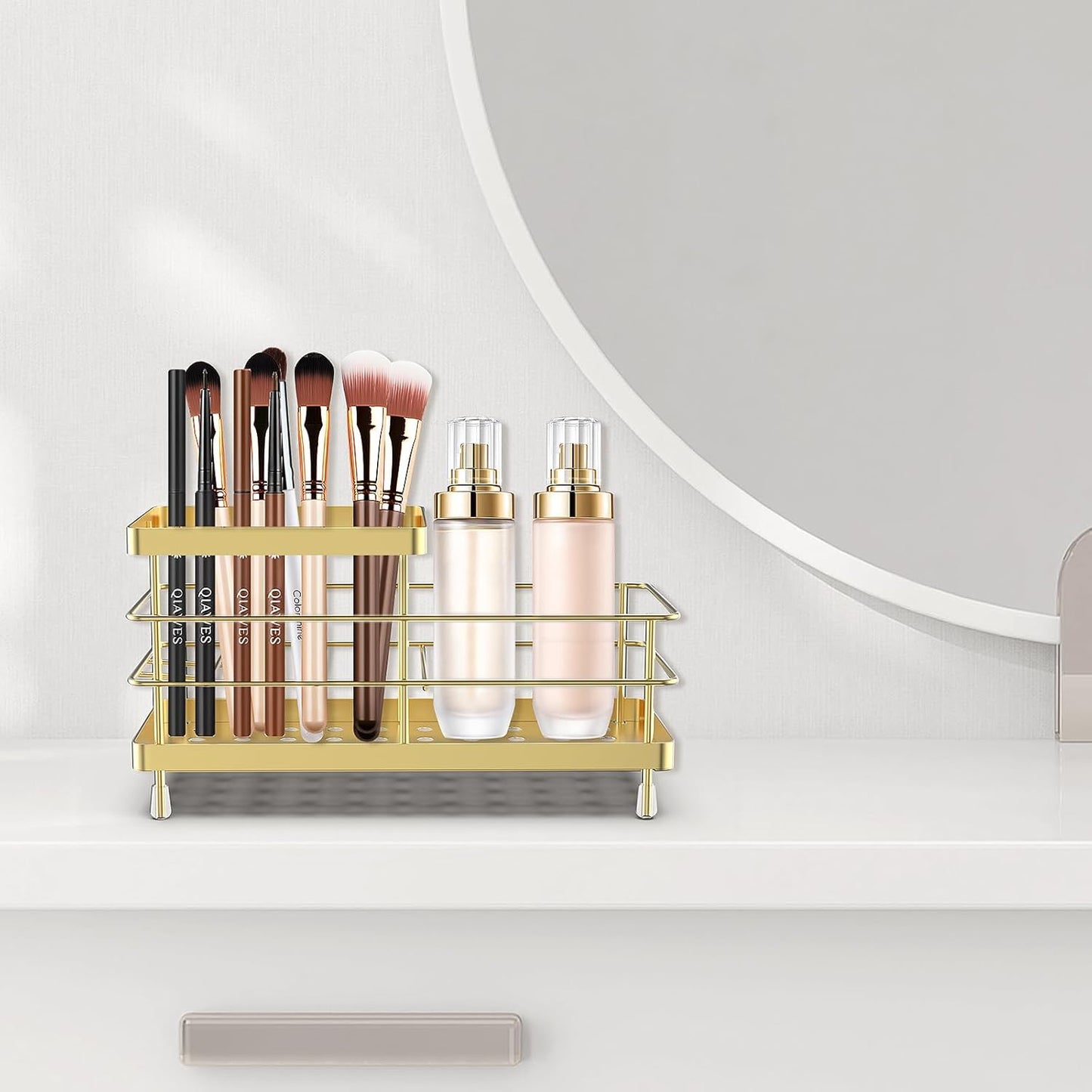 Luxspire Toothbrush Holders, 6 Slots Stainless Steel Tooth Brush Holder with Drainage, Toothbrush Holder for Bathroom Countertop & Kitchen Sink, Bathroom Accessories, Gold