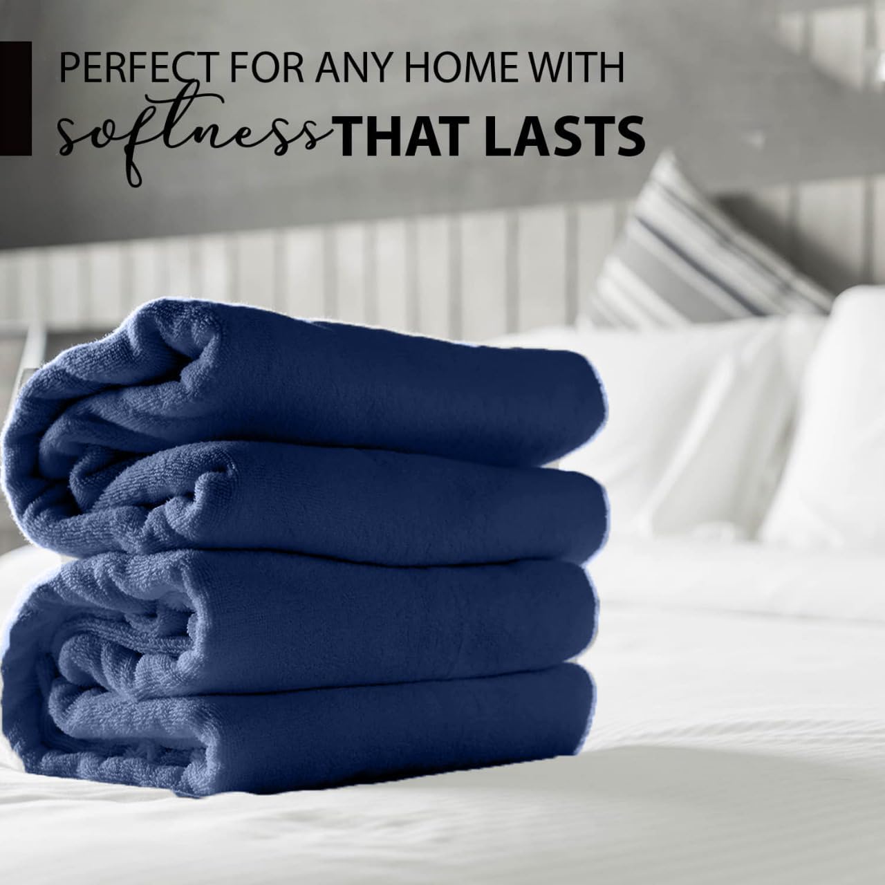 100% Cotton Bath Towels, Navy 24x48 Pack of 6 Towels, Quick Dry, Highly Absorbent, Soft Feel Towel, Gym, Spa, Bathroom, Shower, Pool, Luxury Soft Towels (24x48-6 Pack, Navy)