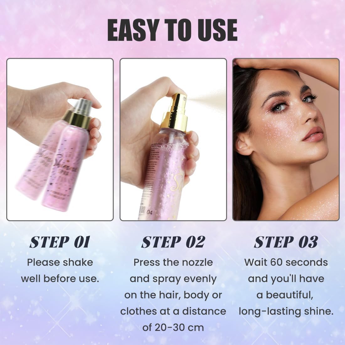 Glitter Spray for Hair and Body, Glitter Body Spray, Glitter Spray for Clothes, Quick-Drying Waterproofing Body Shimmer Suitable for Festival Rave 3.72fl Oz (Pink, 3.72 fl oz)