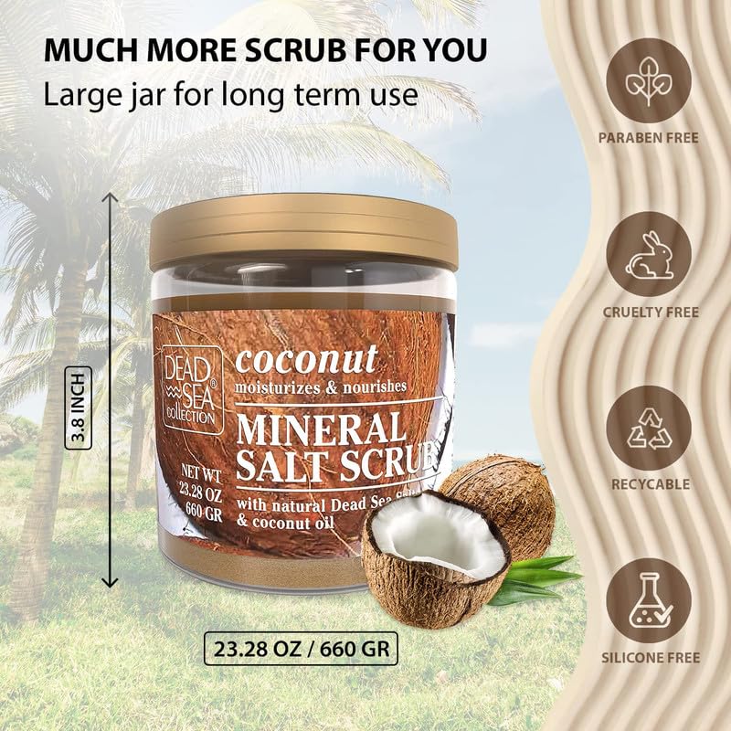 Dead Sea Collection Coconut Salt Scrub – Exfoliating Body Scrub for Women – Moisturizing and Nourishing Skin – with Pure Oils and Dead Sea Minerals (23.28 Oz)