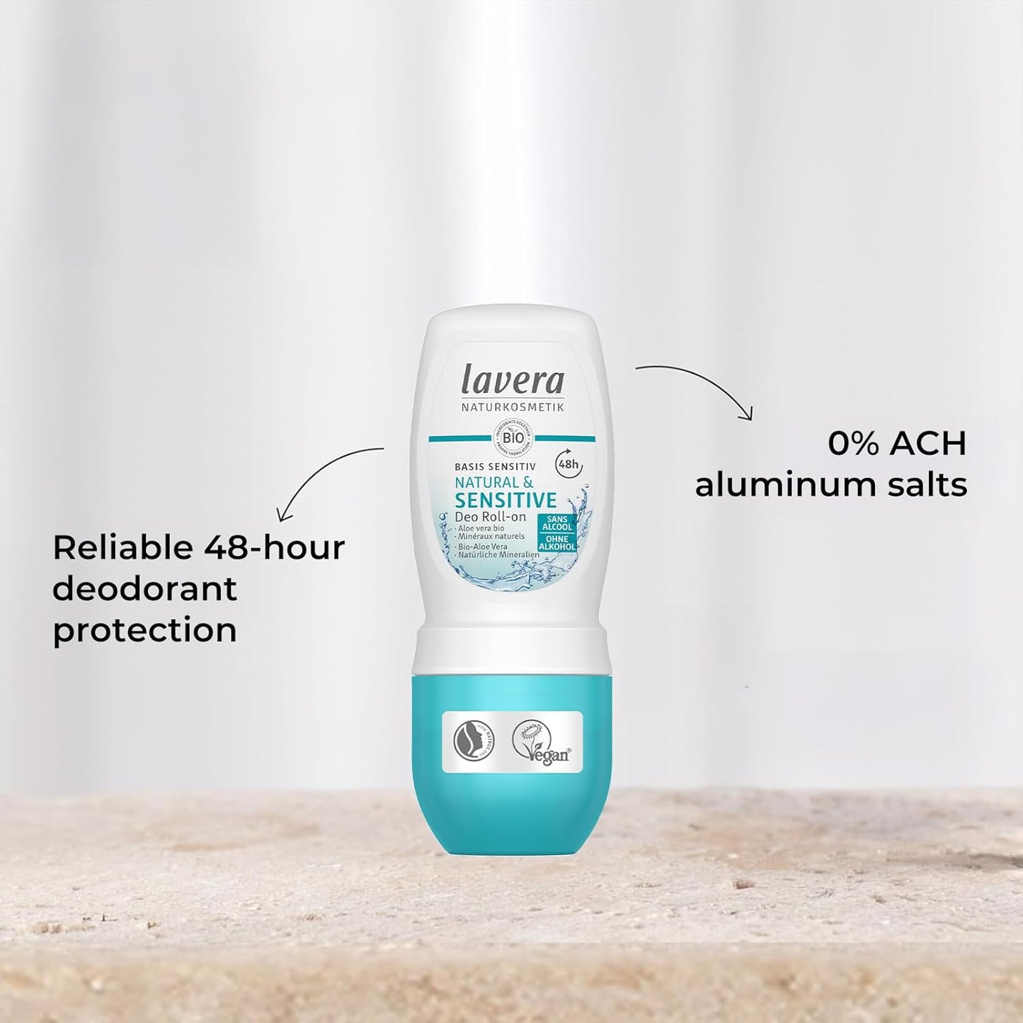 lavera Deo Roll-On Basis sensitiv Natural & Sensitive NATURAL & SENSITIVE 48h - vegan - natural cosmetics - organic aloe vera & natural minerals - without aluminum - 48h protection - 1.7 Fl Oz