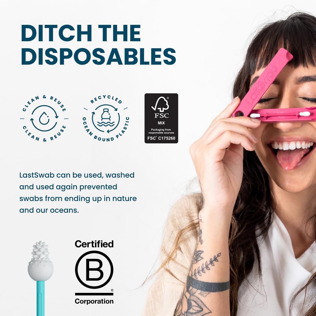 LastSwab® Reusable Cotton Safety Swabs for Baby Ear Cleaning - The Sustainable and Sanitary Alternative to Single-Use Q Tips - Easy to Clean and Zero Waste - Convenient Travel Case Holder