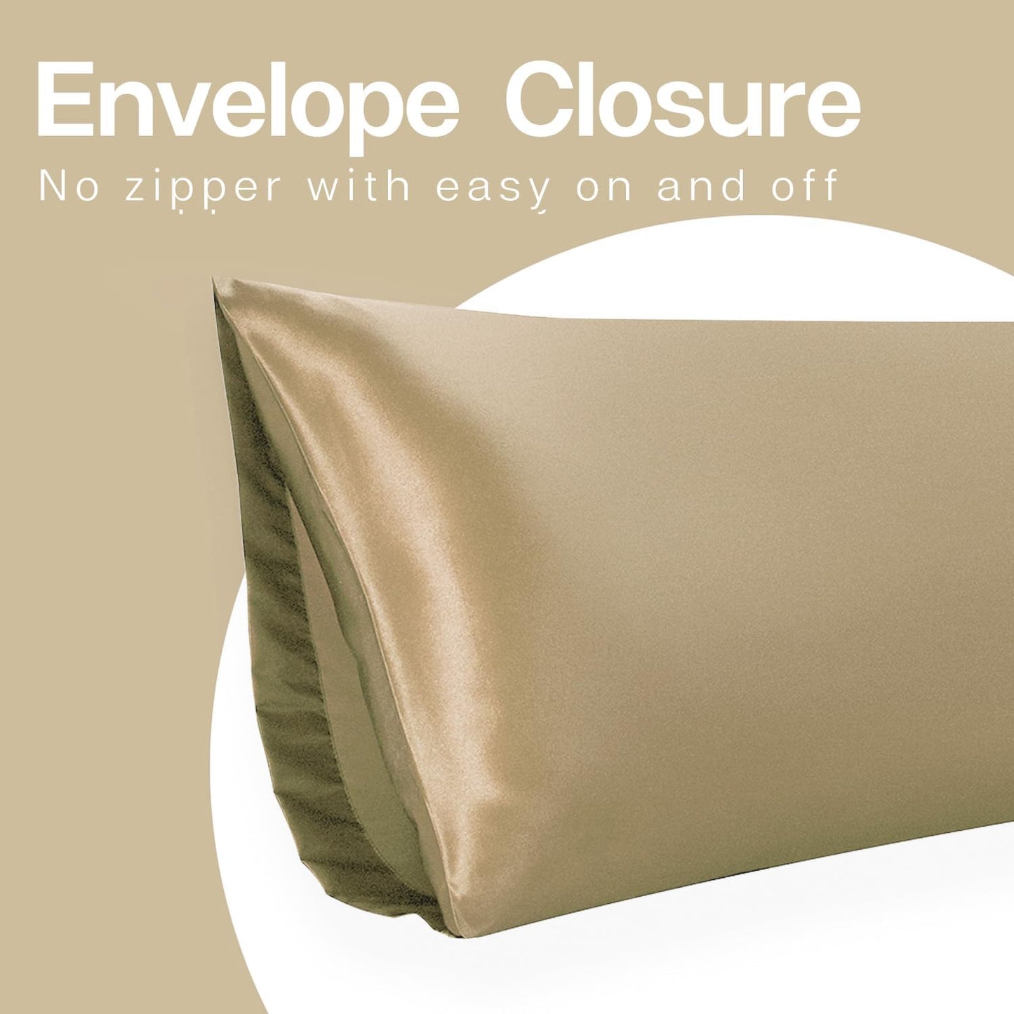 MR&HM Satin Body Pillow Cover, Soft and Breathable Body Pillow Case with Envelope Closure, Cooling and Silky Long Pillowcase for Hair and Skin,Grey (20x54, Taupe)