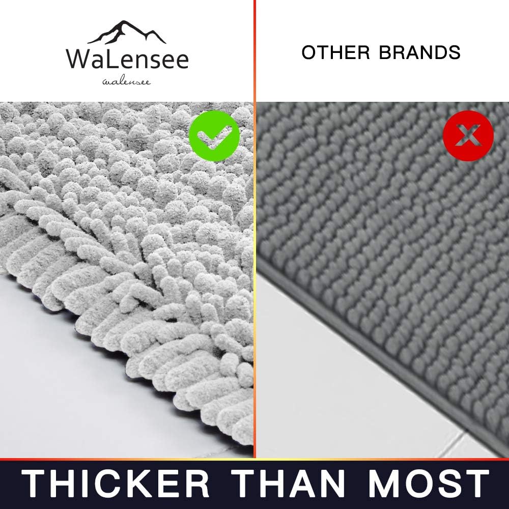 Walensee Large Bathroom Rug Non Slip Bath Mat (72x24 Inch Light Grey) Water Absorbent Super Soft Shaggy Chenille Machine Washable Dry Extra Thick Perfect Absorbant Best Plush Carpet for Shower Floor