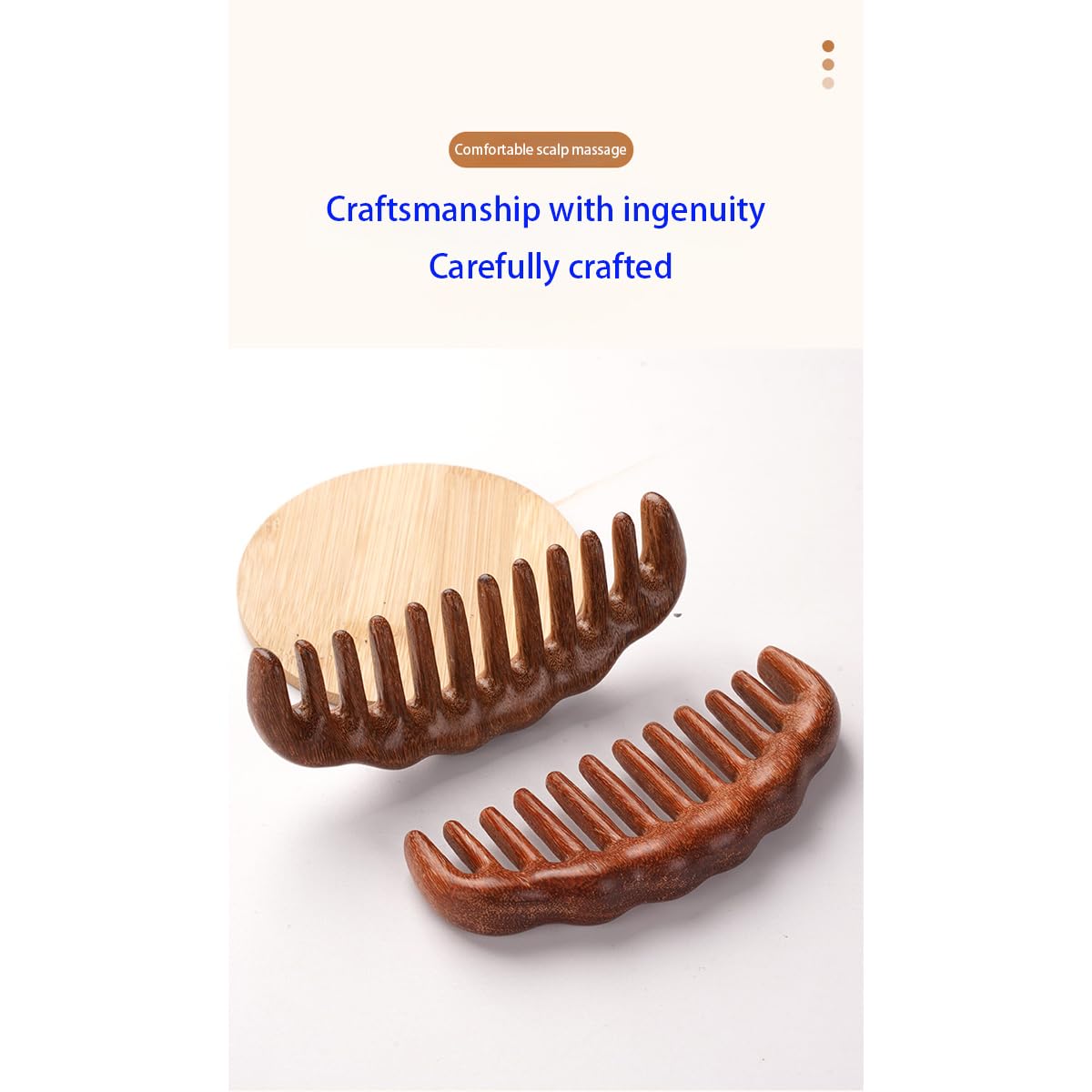 Wooden Hair Comb Set, birthing comb,Wide tooth massage combs, Brown, 2 Pack (One SizeA2)