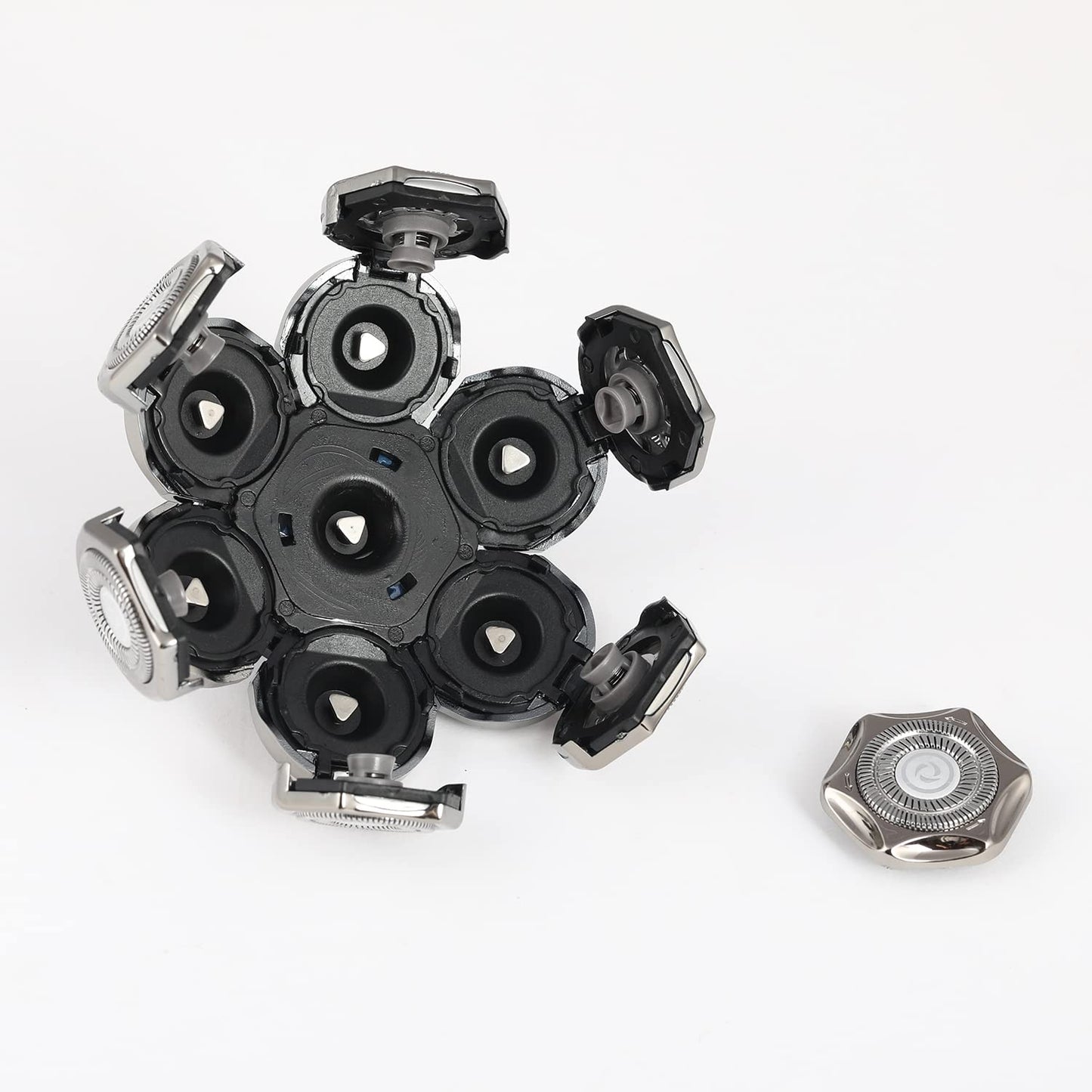 7 Blades Head Men's Electric Shaver Replacement Heads Floating Washable Shaver Replacement Blades for Bald Men (Silvery)