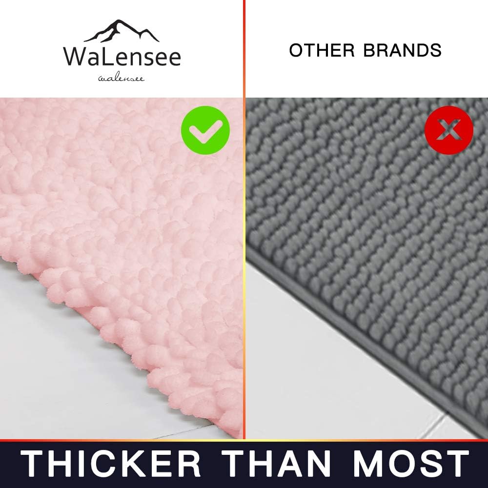 Walensee Bathroom Rug Non Slip Bath Mat (44x24 Inch Blush) Water Absorbent Super Soft Shaggy Chenille Machine Washable Dry Extra Thick Perfect Absorbant Best Large Plush Carpet for Shower Floor