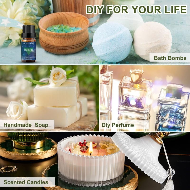 BURIBURI Jasmine Oil and Gardenia Essential Oils Gift Set, 100% Pure, Undiluted, Natural, Organic Aromatherapy Jasmine Essential Oils for Diffuser, Massage, 10MLx2