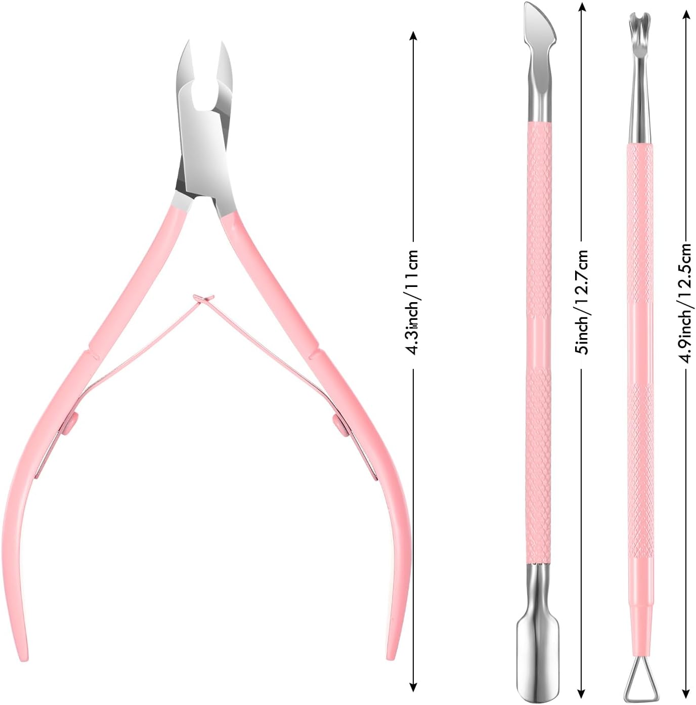 Cuticle Trimmer with Cuticle Pusher, XUNXMAS Cuticle Remover Cutter Nipper Scissor and Triangle Cuticle Nail Pusher Peeler Scraper, Durable Dead Skin Clipper Manicure Pedicure Tools (Pink)