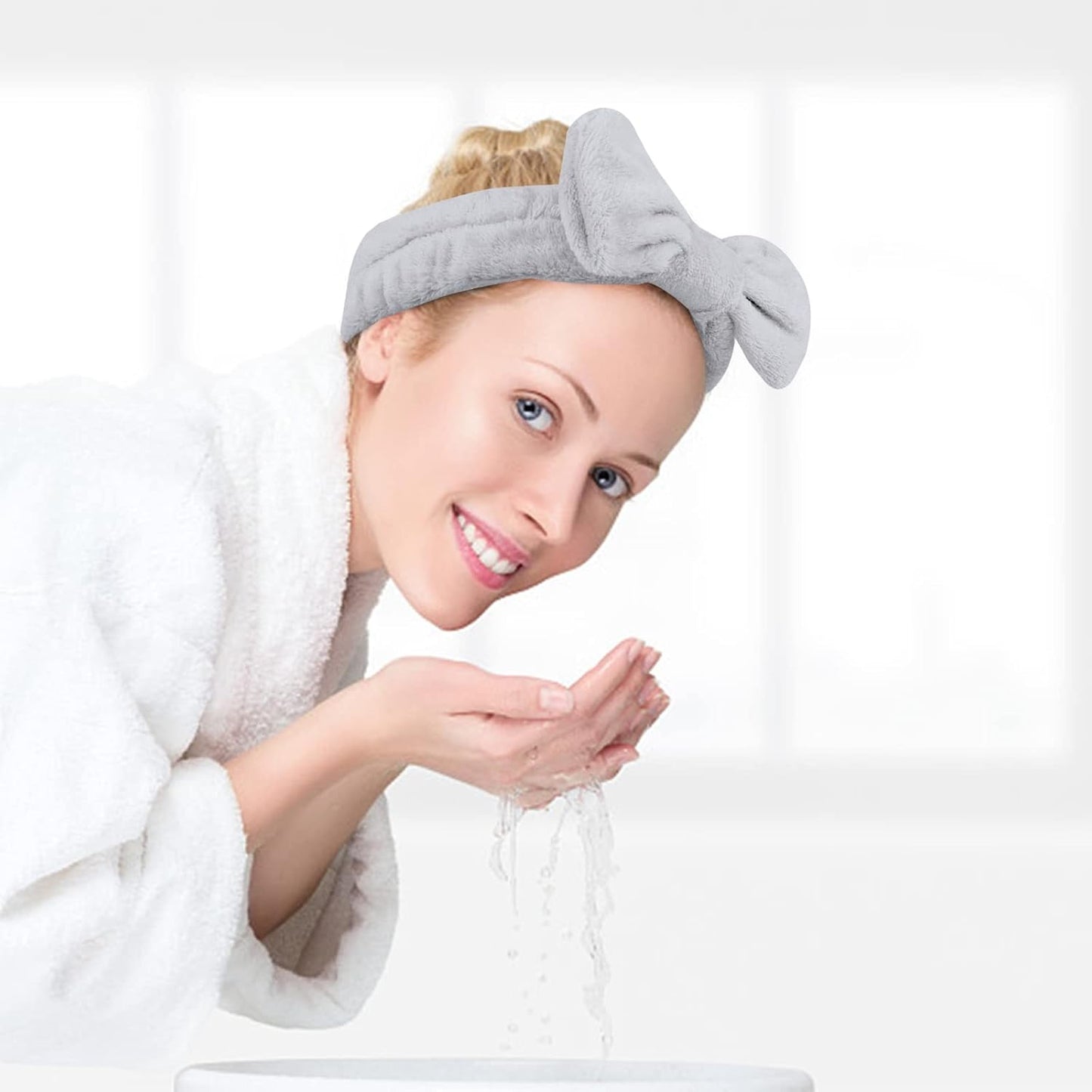 6 Pcs Fluffy Spa Headbands with Bow Style, Soft Coral Fleece for Face Washing, Makeup, Shower, and Yoga