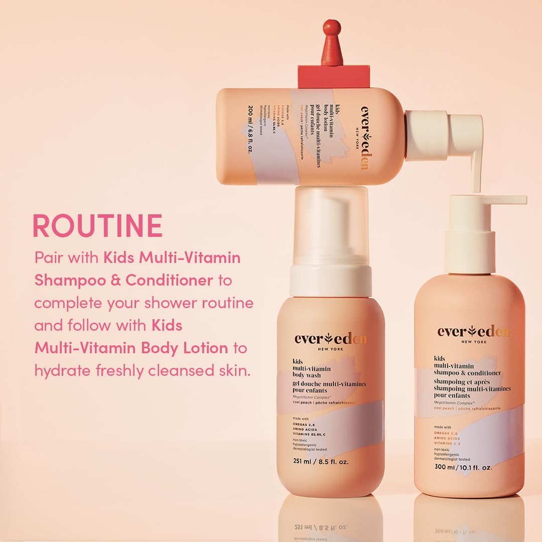 Evereden Multi-Vitamin Kids Body Wash Cool Peach: Gentle Body Wash Sensitive Skin Nourishment & Hydration Formula | Clean Non-Toxic for Kids | 8.5 fl oz.