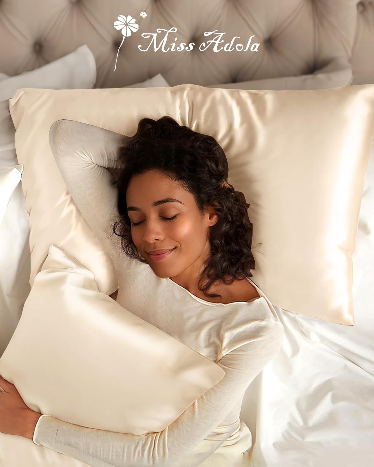 Silk Pillowcase 2 Pack - Pillow Cases Standard Set of 2 Size 20" x 26" for Hair and Skin Smooth Soft Breathable with Hidden Zipper Cooling Pillow Covers for Sleeping Women, Beige