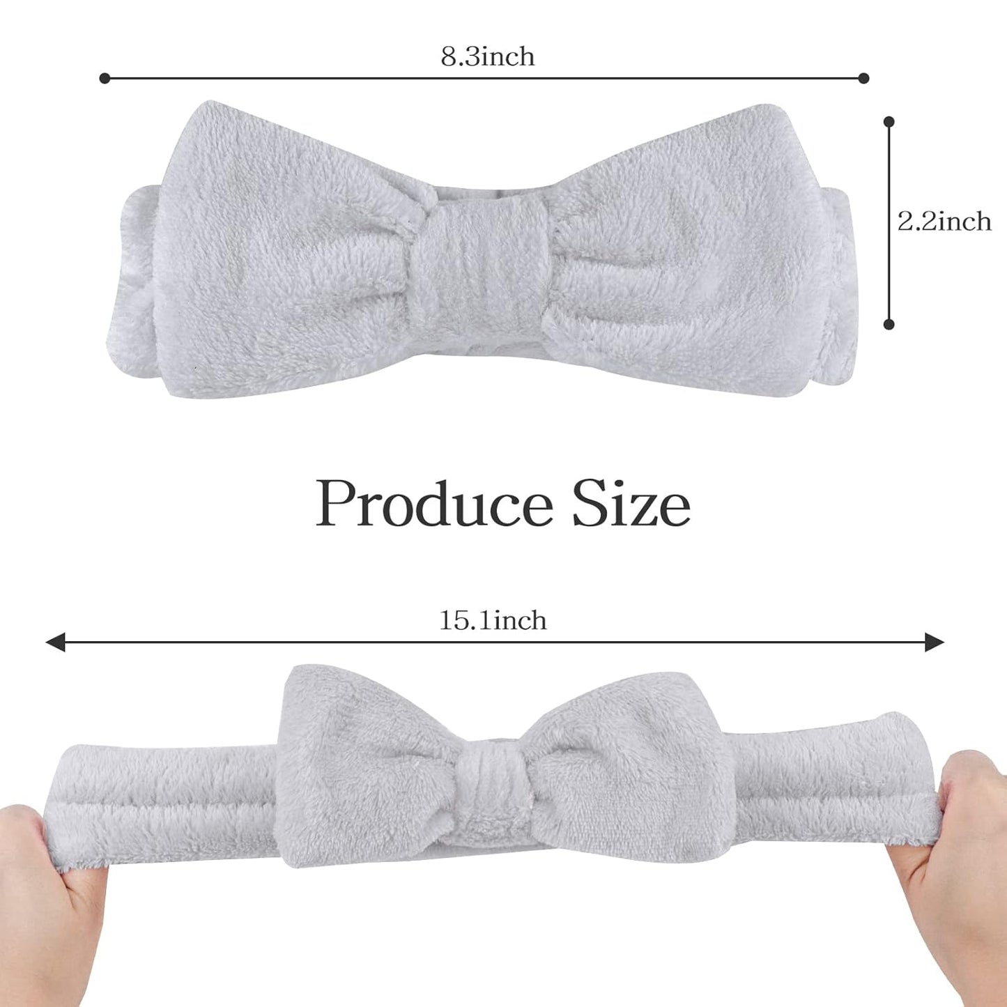 Casoty 6 Pcs Hair Band, Soft Coral Fleece Spa Headbands for Washing Face, Bow Hair Band, Makeup Headband, Skincare Headbands, Yoga, One Size Fits All, Grey, White, Black