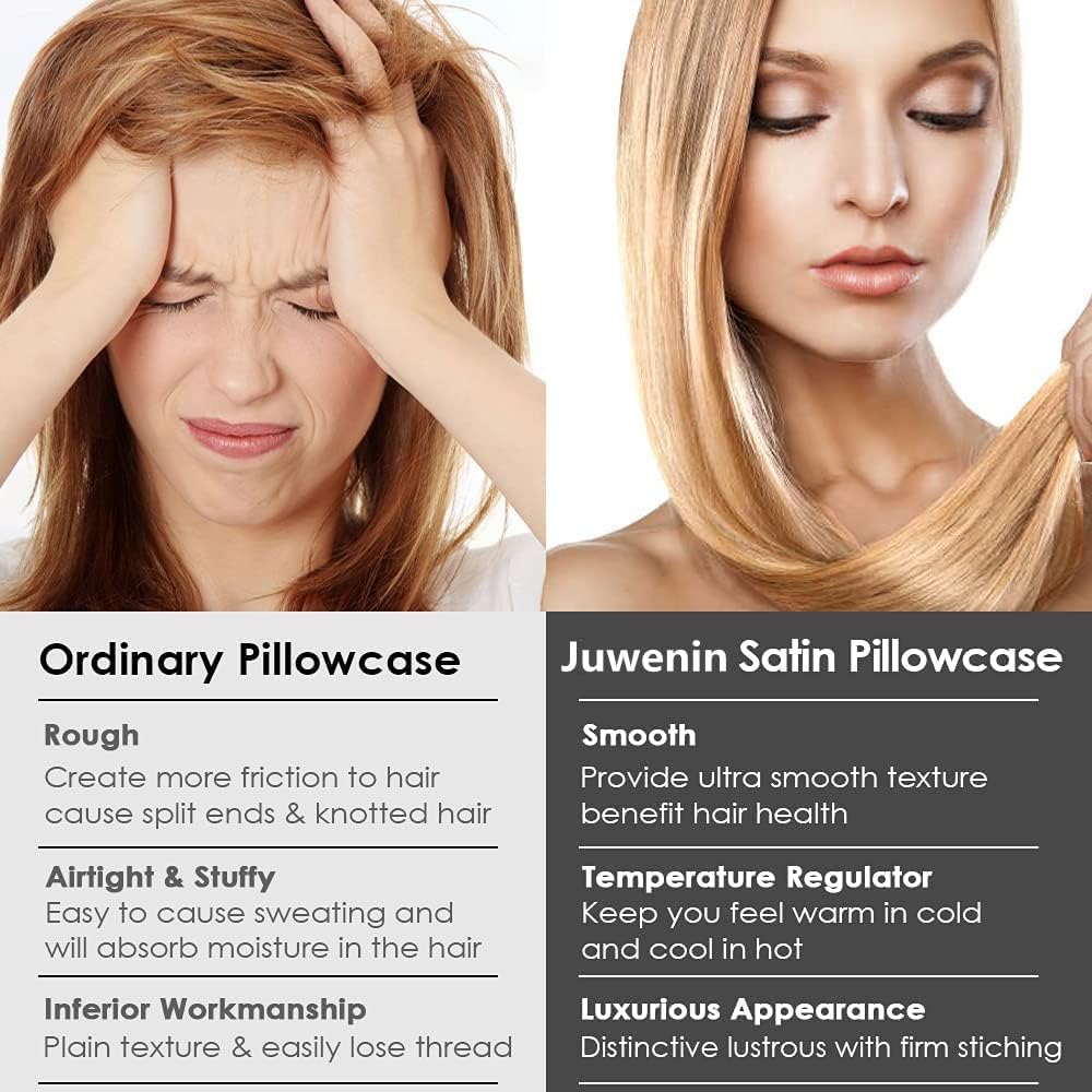 JUWENIN,Luxury Satin Pillowcase with Zipper (Silky Satin Pillow Case for Hair) Set of 2 (Queen, Lavendar)