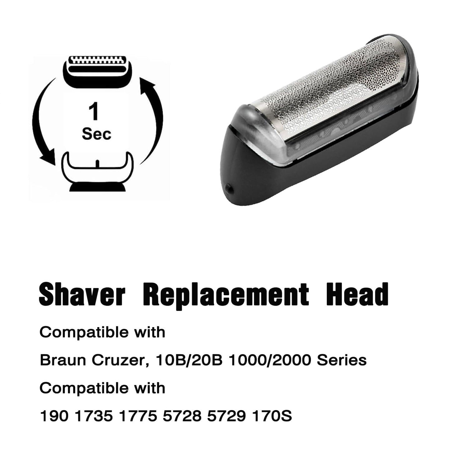 10B Foil & Cutter Replacement Head for Braun Series 1 Replacement Head,10B 20B Replacement Head Compatible with Braun Series 1000 2000 Electric Shaver 170 180 190 1715 1735 1775 5278 5279 Z20 Z40