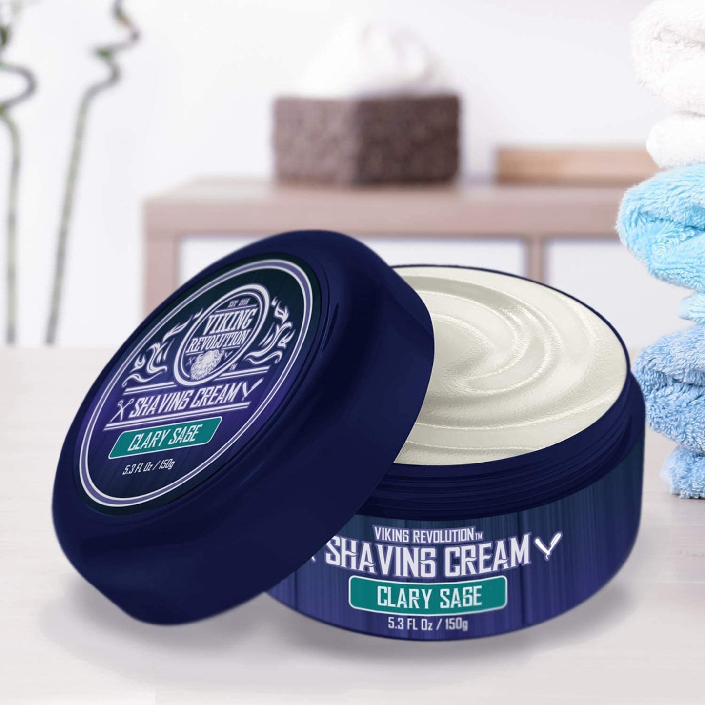 Viking Revolution Luxury Shaving Cream Clary Sage Scent - Soft, Smooth & Silky Shaving Soap - Rich Lather for the Smoothest Shave - 5.3 Fl Oz (Pack of 1)