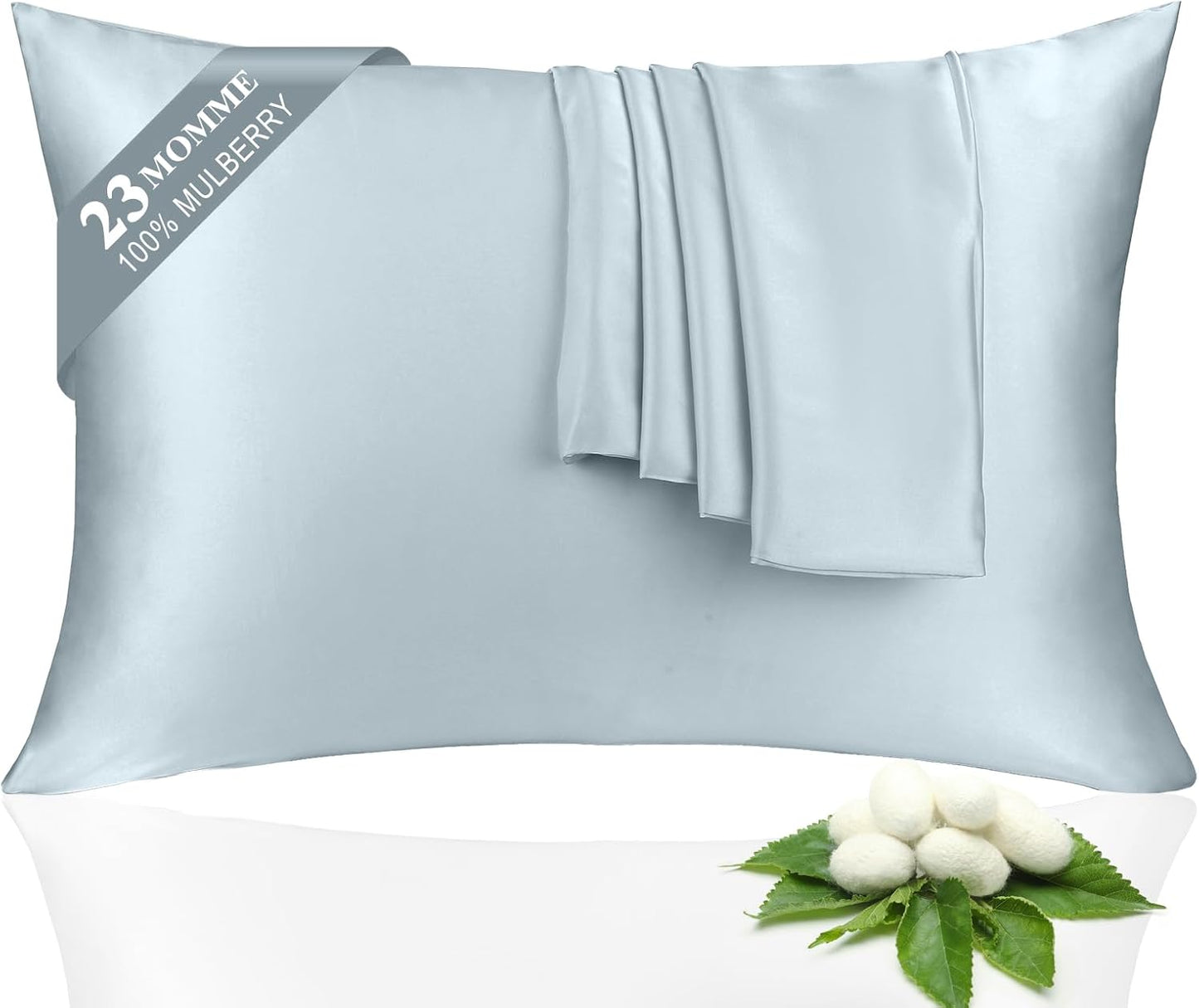 100% Silk Pillowcase 2 Pack for Hair and Skin, Both Sides 23 Momme Grade 6A+ Mulberry Silk Pillowcases with Hidden Zipper, Soft&Smooth Cooling Pillow Cases (Ash Blue, Standard 20×26)