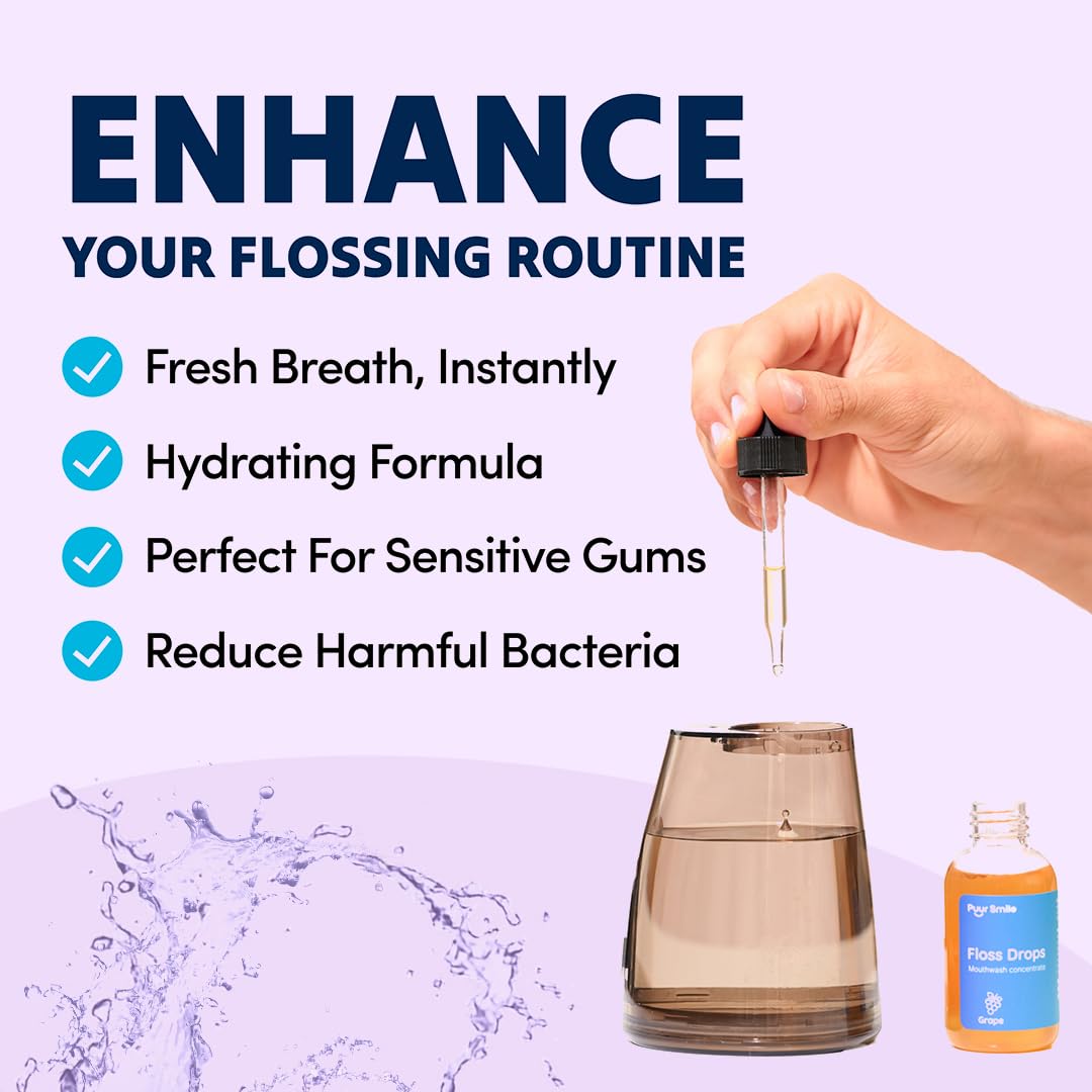 Concentrated Floss Drop Serum – 2oz Concentrated Mouth Wash to Use in Water Flosser | Natural Essentials Promotes Good Breath | Organic Drop Provides Good Oral Health (Grape Flavor)