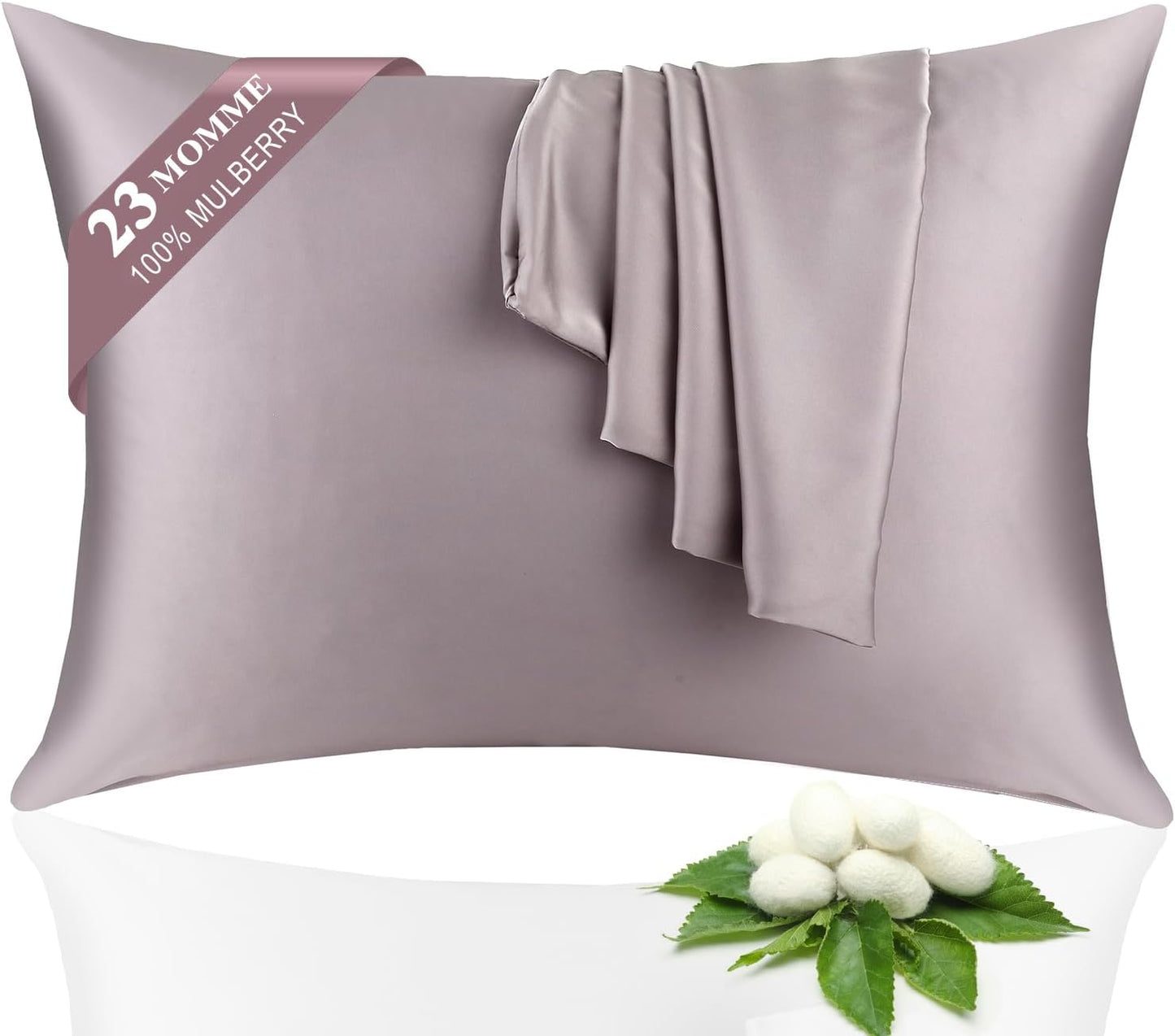 100% Silk Pillowcase 2 Pack for Hair and Skin, Both Sides 23 Momme Grade 6A+ Mulberry Silk Pillowcases with Hidden Zipper, Soft&Smooth Cooling Pillow Cases (Gray, King 20×36)