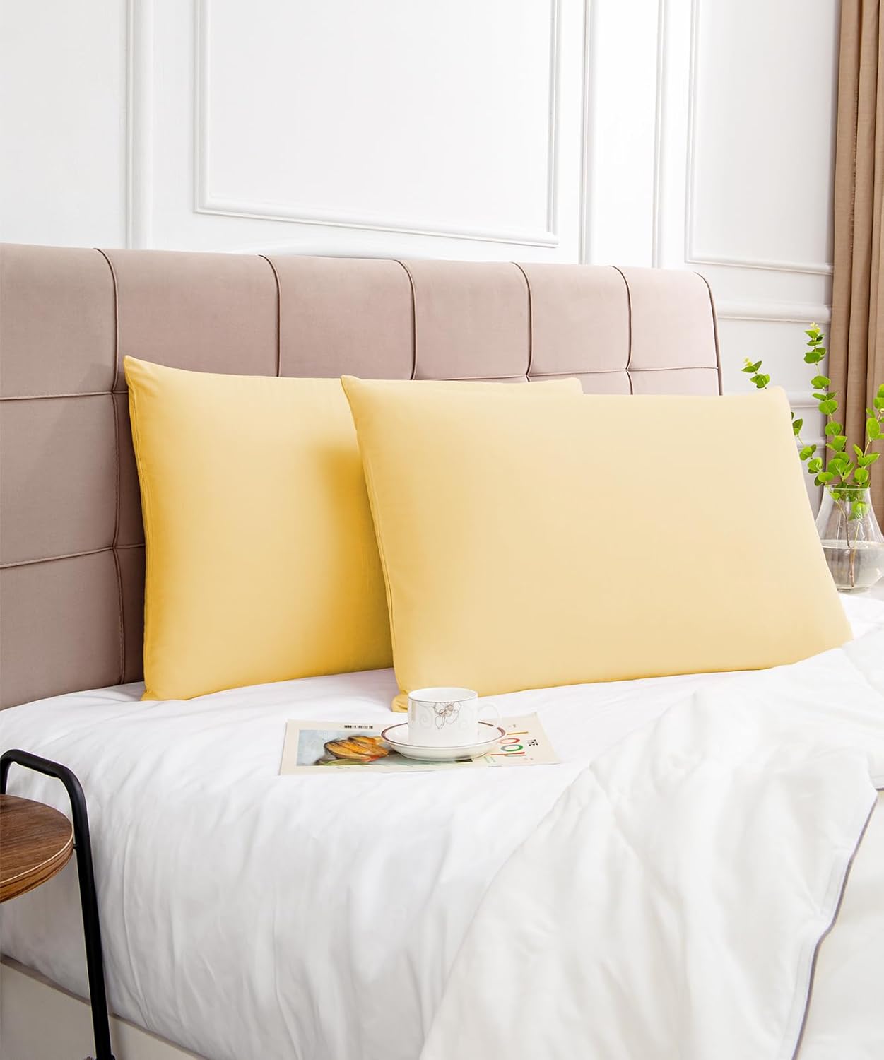 Warmstar Cotton Pillow Cases Standard Size Set of 2, 600 Thread Count Pillowcases 20x26 Inches, Soft Long Staple Cotton Pillowcases Breathable with Envelope Closure, Mustard Yellow