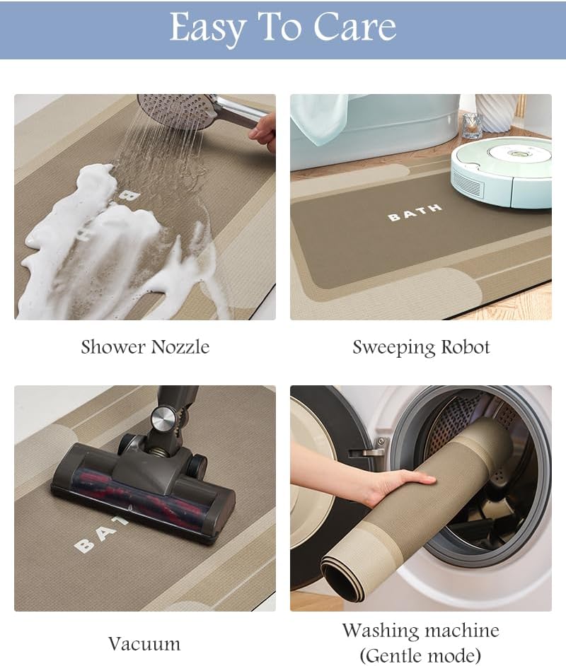 Bath Mat-Bath Mat Rug Non Slip Super Absorbent Stain Resistant Quick Dry Thin Bathroom Rug-Bath Mats for Bathroom Floor Bathtub Vanity-Bathmat Bath Rug Easy Care-17"x35",Beige