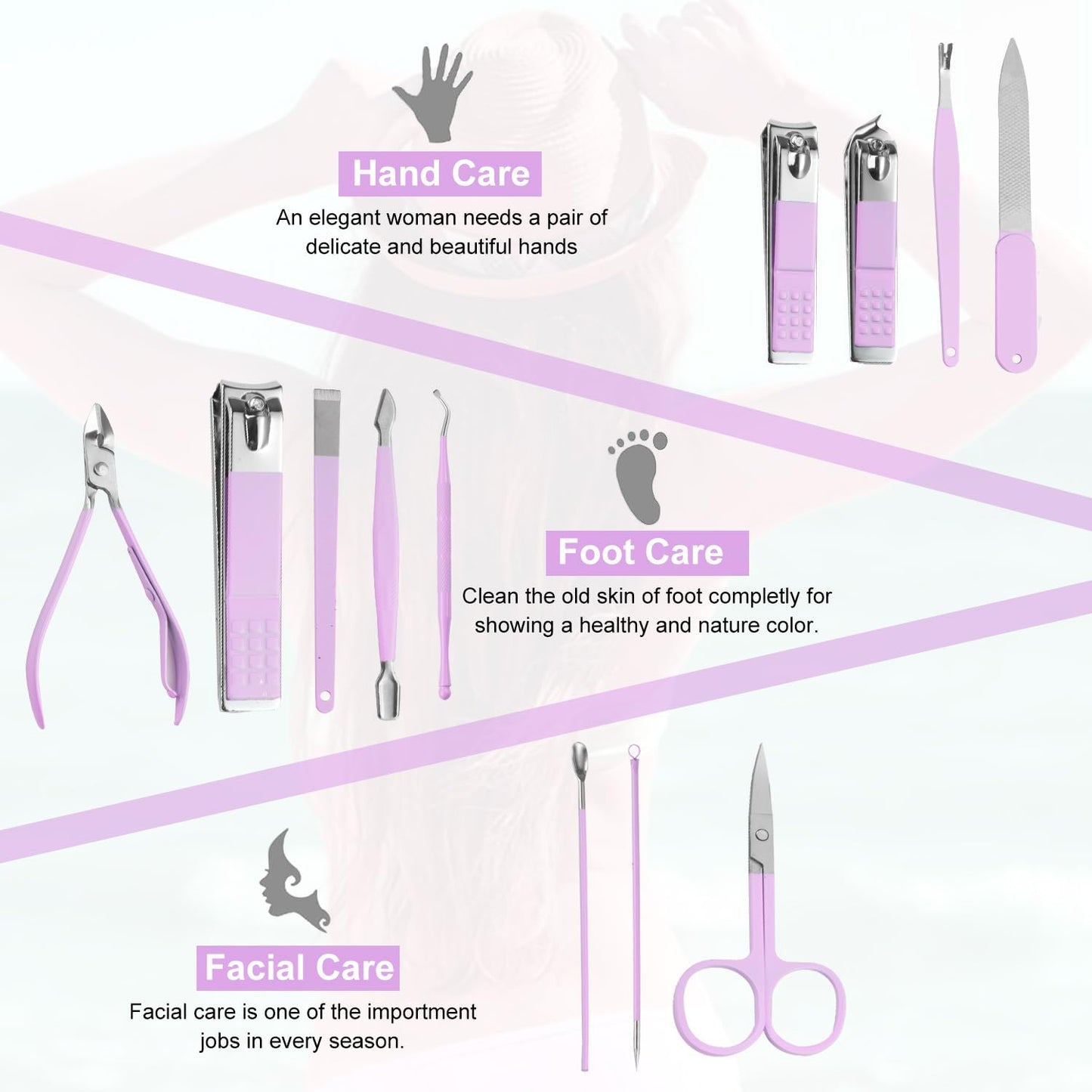 Nail Kit, Manicure Kit, Nail Care Kit for Women, Manicure Pedicure Set, Nail Clippers Toenail Clippers Kit, Professional Manicure Kit Pedicure Kit, Purple Travel Case, Set of 12.