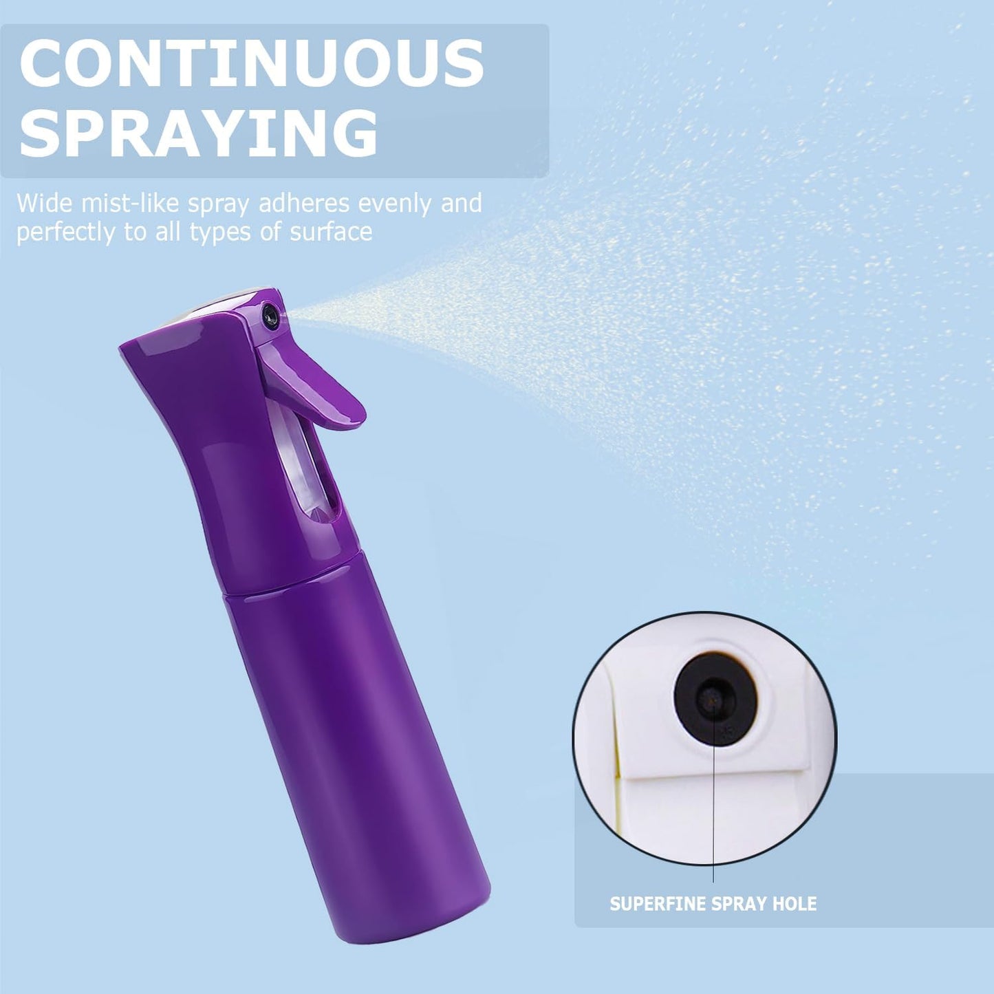 VIGOR PATH Continuous Spray Bottle with Ultra Fine Mist - Versatile Water Sprayer for Hair, Home Cleaning, Salons, Plants, Aromatherapy, and More - Empty Hair Spray Bottle - 300ml/10.1oz (Dark Purple)
