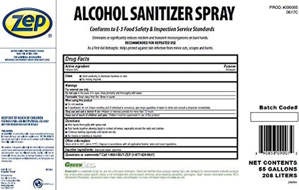 Zep Alcohol Hand Sanitizer Liquid Refill - 55 Gallon (1 Unit) 90085-70% Ethanol-Based, Non-Foaming for Dispensers, Manufactured in the USA