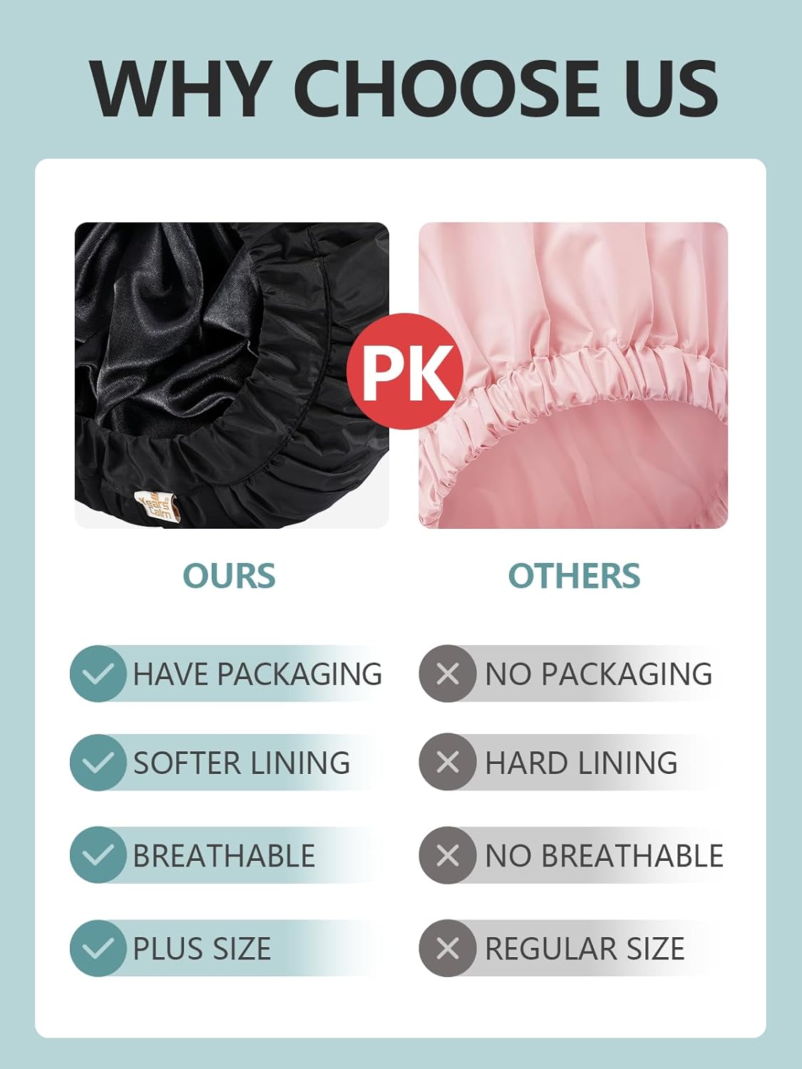 Years calm Reusable Waterproof Shower Caps for Women, Hair Caps for Showers, Double-Layer Elastic Design, for All Hairstyles, Travel-Friendly (black)