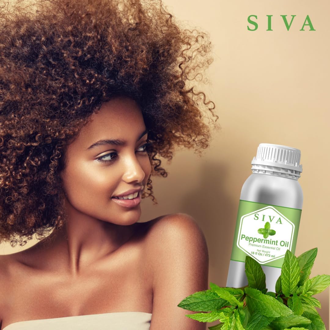 Siva Peppermint Essential Oil - 16 Fl Oz – Natural Peppermint Oil - for Diffuser, Face, Skin Care, Aromatherapy, Hair Care, Scalp and Body Massage