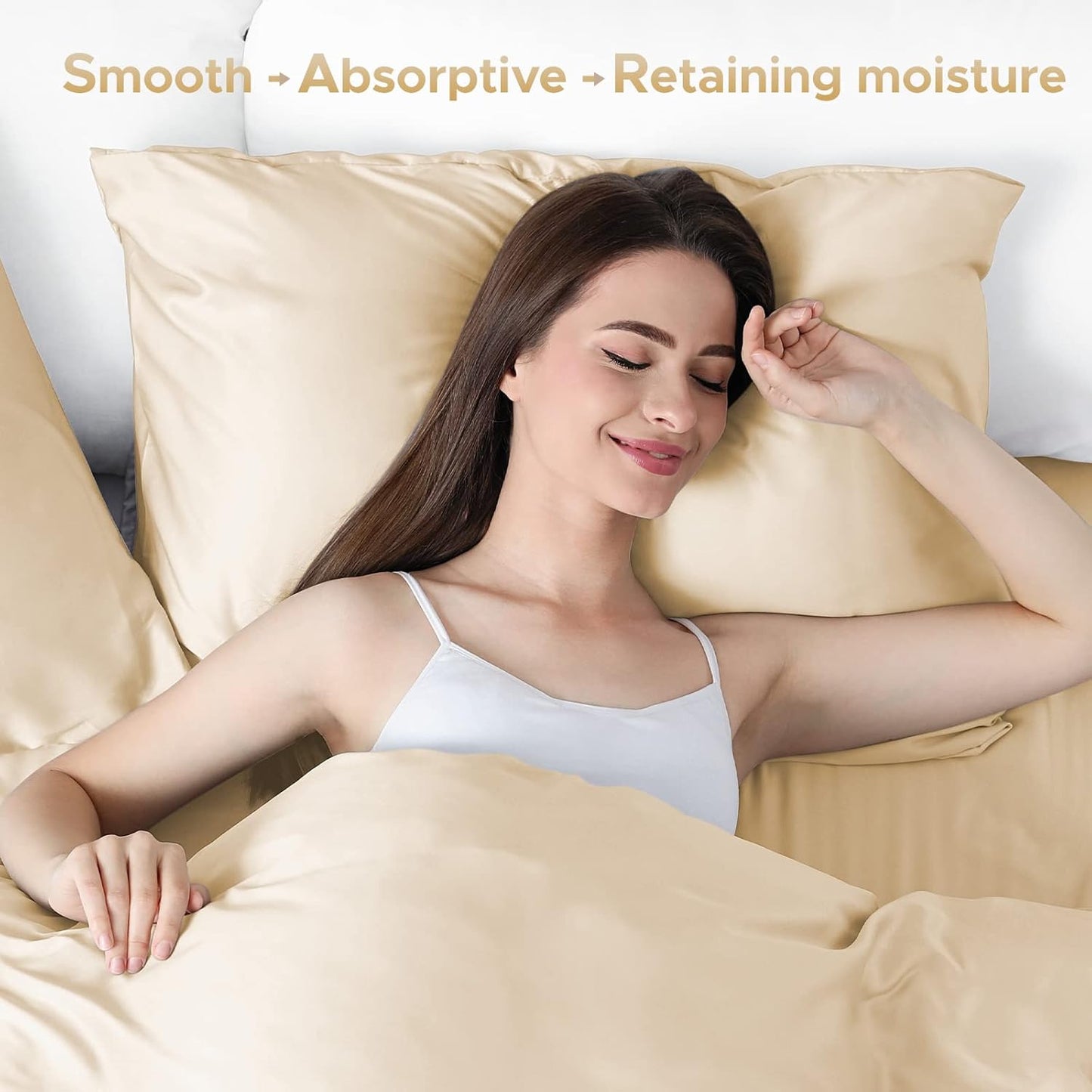 100% Pure Mulberry Silk Pillowcase for Hair and Skin - Allergen Resistant Dual Sides,600 Thread Count Silk Bed Pillow Cases with Hidden Zipper,1pc,Queen Size,Champagne