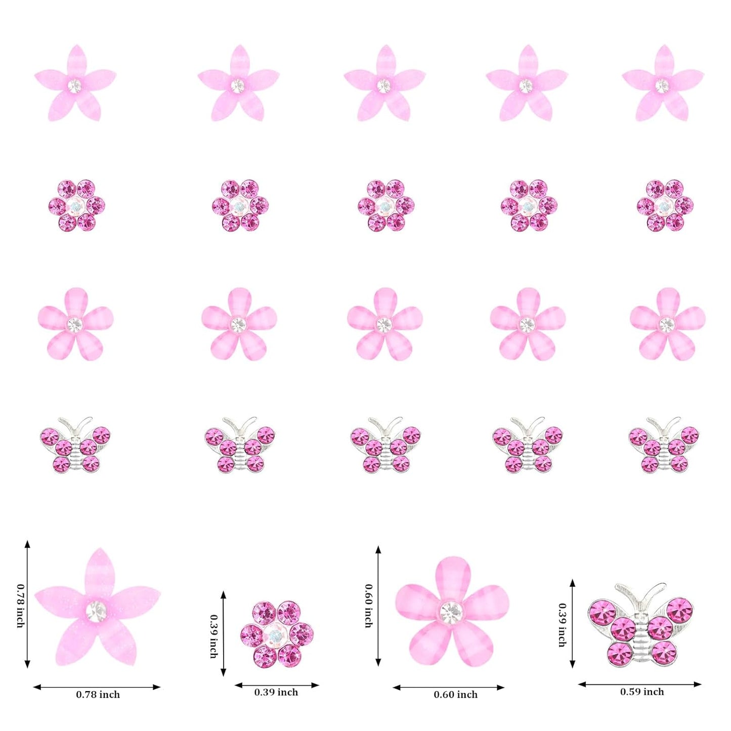 YISSION 20 Pcs Mini Pink Flower & Butterfly Rhinestone Hair Clips - Wedding & Bridal Hair Accessories for Girls & Women