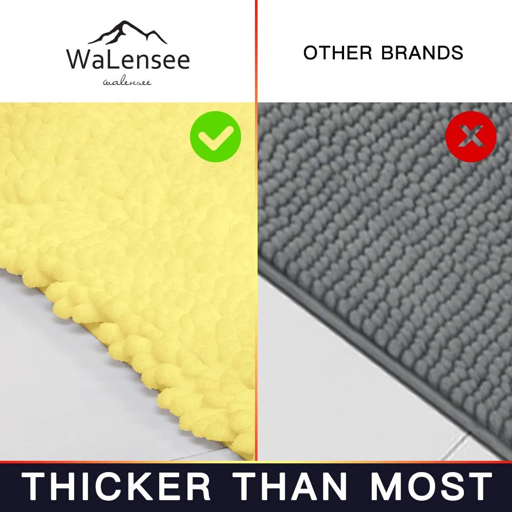 Walensee Large Bathroom Rug Non Slip Bath Mat (24x60 Inch Yellow) Water Absorbent Super Soft Shaggy Chenille Machine Washable Dry Extra Thick Perfect Absorbant Best Plush Carpet for Shower Floor