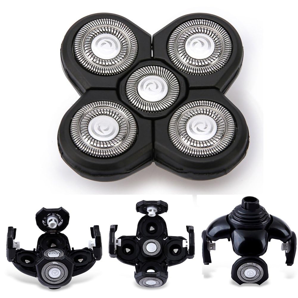 3 pcs Blades Refills Compatible with Freebird Head Shaver, 5 Blades Shaver Replacement Heads for Bald Men Freedom Grooming + 1 Cleaning Brush, Silver