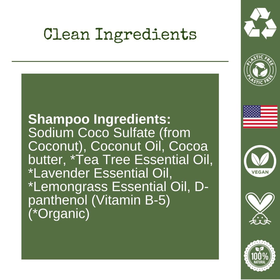 Bar Shampoo | Clarifying Shampoo for Oily Hair | Supports Healthy Hair Growth | Travel Essential | Lemongrass & Lavender with Tea Tree Oil | Handmade in USA 1-pk
