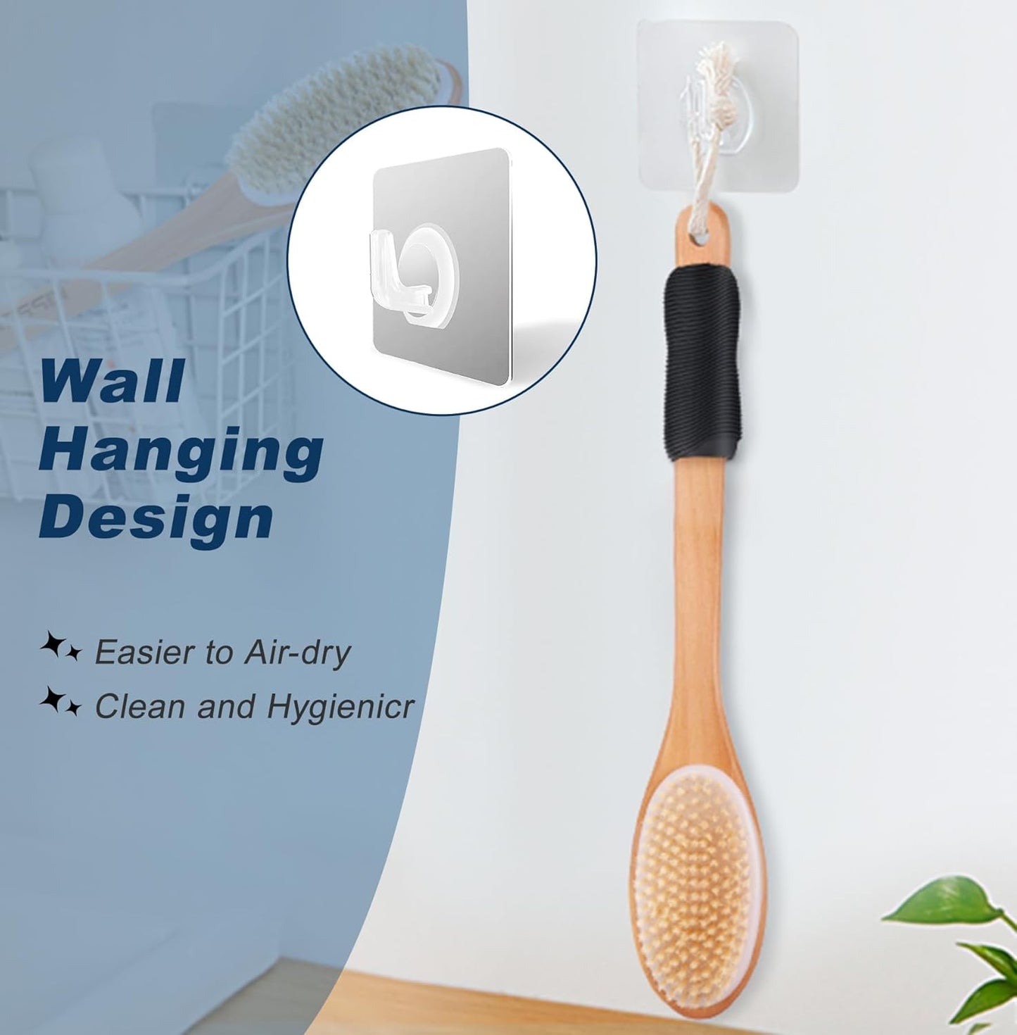 Long Handle Ergonomically Back Scrubber/Brush for Shower, Double Sided Exfoliating Body Scrubber for Women and Men (Black)