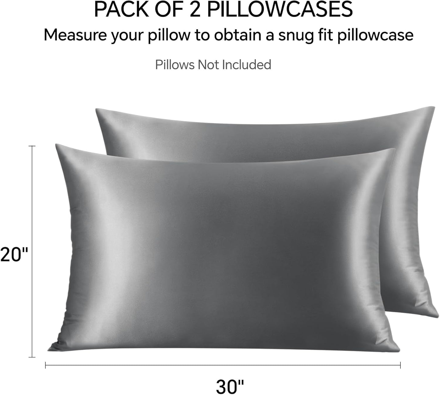 INFIIXSO Silk Pillow Cases Queen Size Set of 2-20x30Inches Silk Pillowcases with Hidden Zipper, Ultra Smooth and Soft Cooling Pillow Cases for Hot Sleepers (Dark Grey 20x30 Inches, 2 Pack)