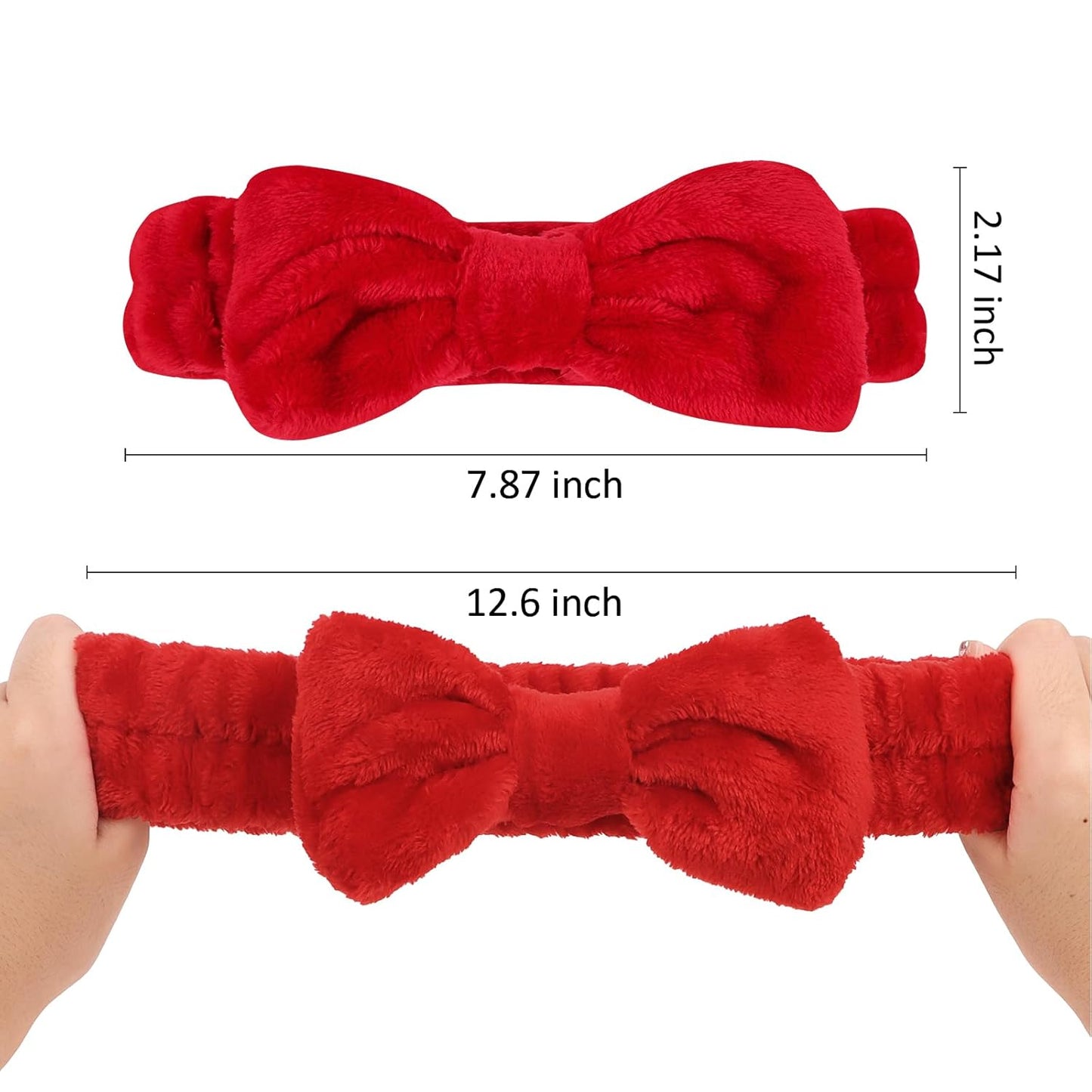 Ondder Spa Headband for Washing Face 8 Pack Red Skincare Headbands for Women Girls Terry Cloth Cute Makeup Headbands Head Bands with Bow