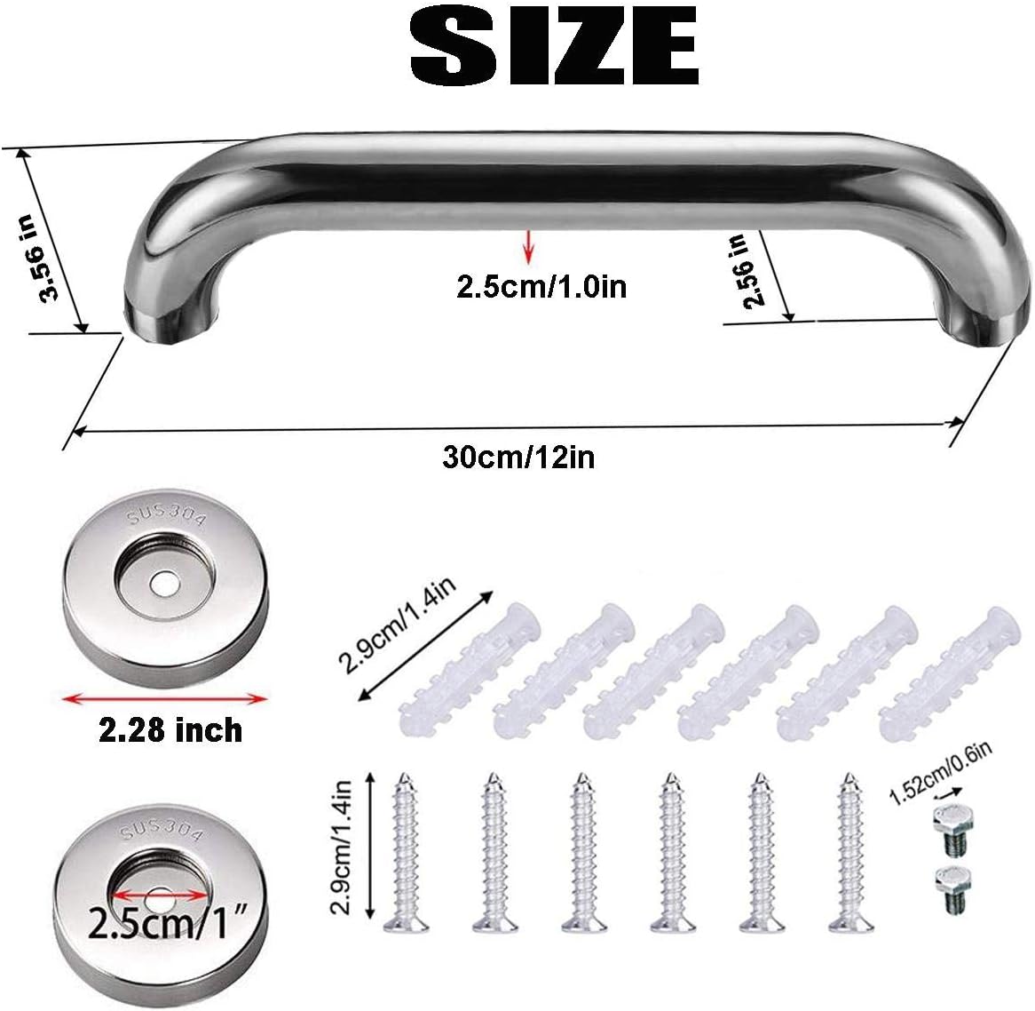 12 Inch Anti Slip Shower Grab Bar 2 Pack, Munzong Stainless Steel Bathroom Grab Bar, Satin Brushed Nickel Bathroom Balance Bar,Safety Hand Rail Support Elderly Senior Assist Handle
