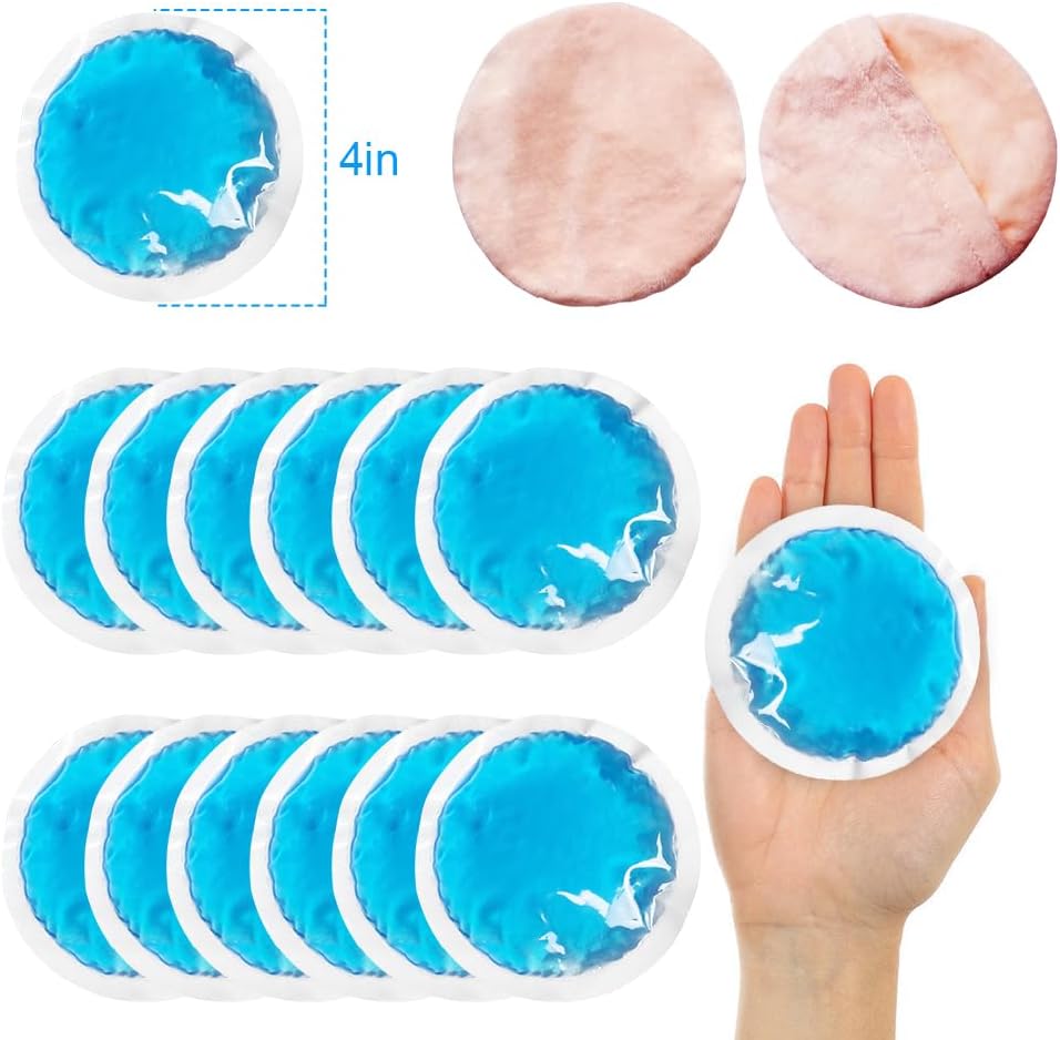 Small Round Ice Packs for Injuries, 12 Pack Soft Cosmetic Ice Packs for Face, Reusable Hot Cold Gel Pack Circular Cold Compress with 2 Wrap for Pain Relief, Toothaches, Breast Surgery, Wisdom Teeth