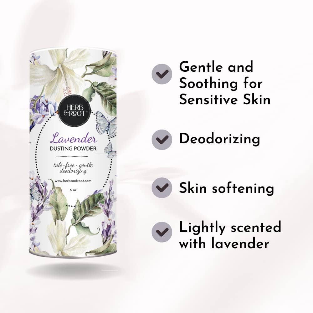 Lavender Talc-Free Dusting Powder with Arrowroot, Oats, Zinc & Magnesium - Soothing Body Powder for Women, Chafing & Deodorizing