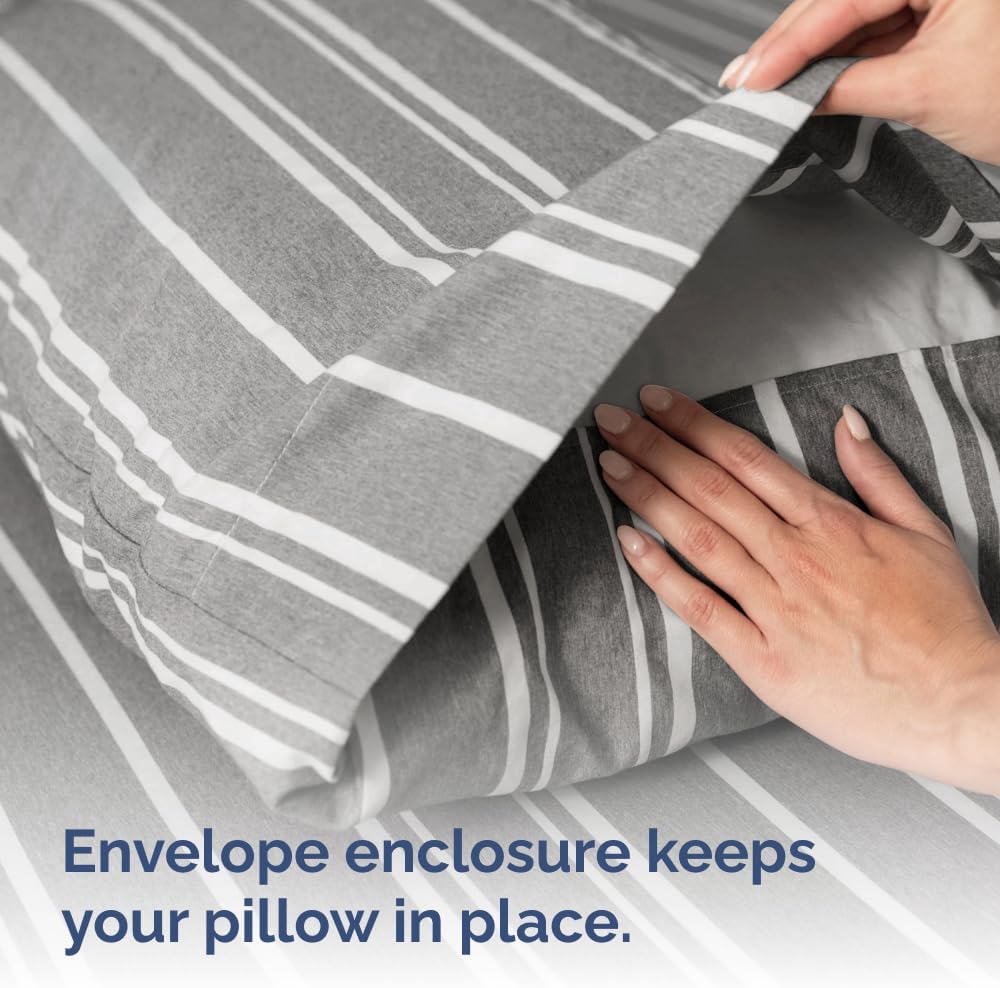 King Pillow Cases Set of 4 - Ultra Soft Hotel Quality Pillowcase Covers - Comfy, Cozy & Wrinkle Free - Shrinkage and Fade Resistant - Machine Washable Pillow Protectors - 4 Piece Set - Grey Stripes 3
