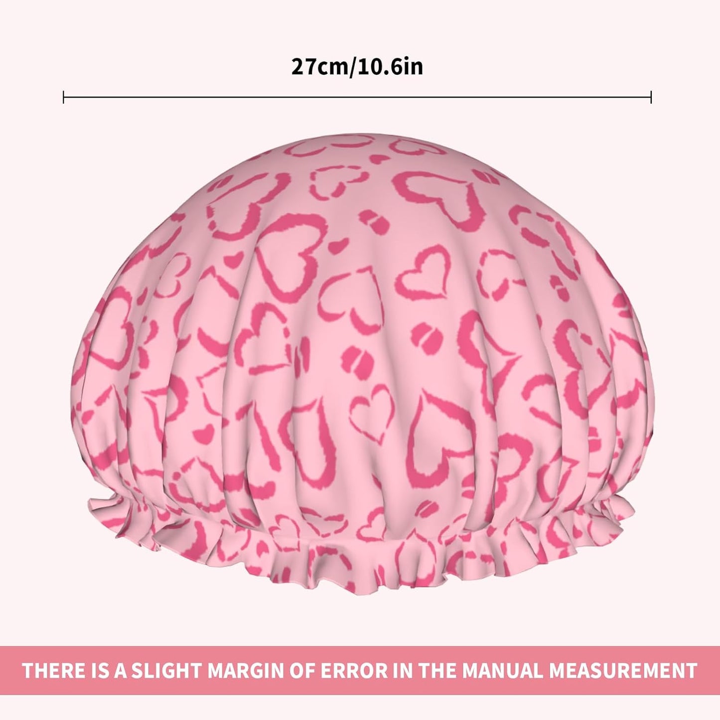 Leopard Print Reusable Shower Caps Pink Heart Dual-Layer Waterproof Bath Hat Hair Caps Elastic Hair Hat for Shower Cooking Clean Makeup Travel