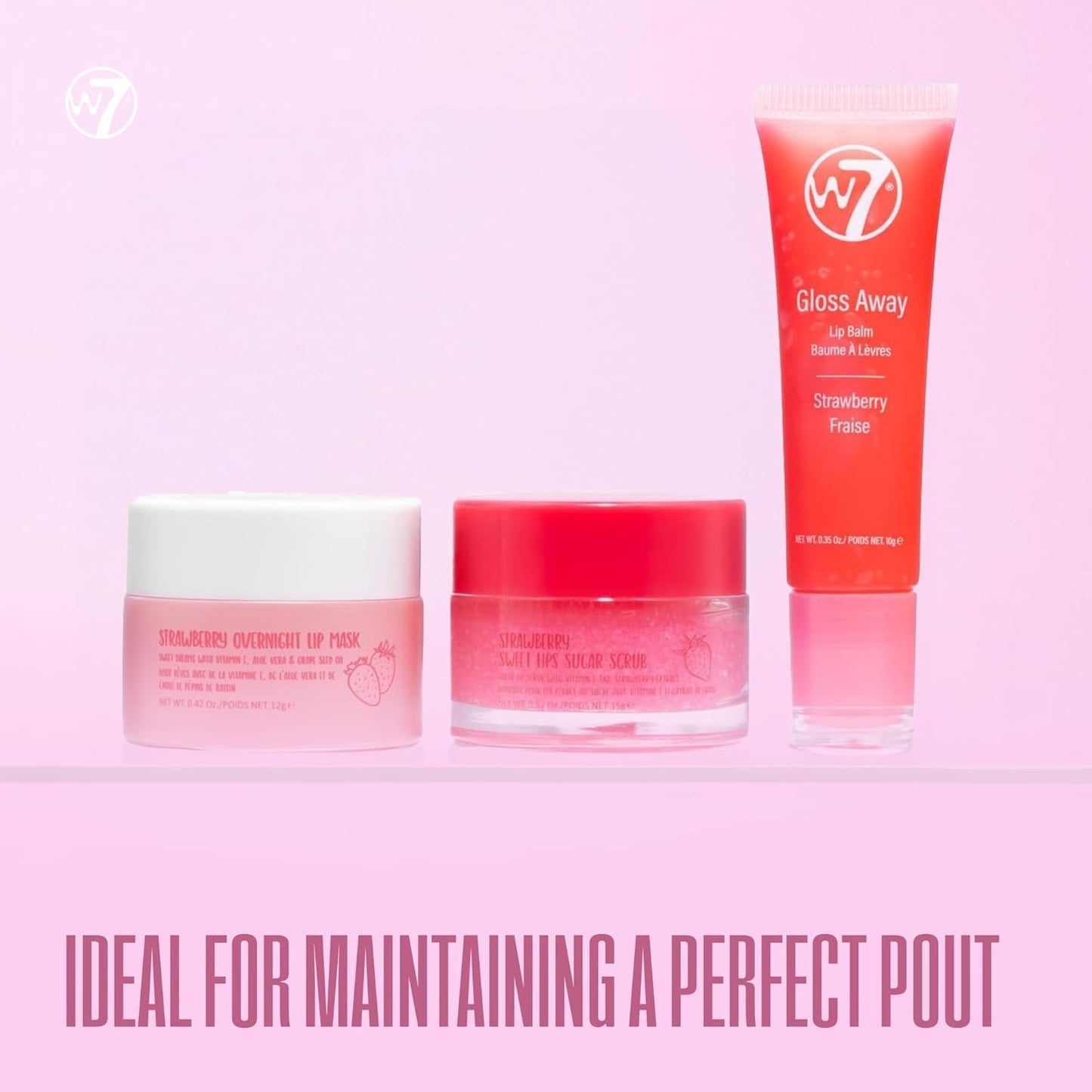 W7 Sweet Dreams Lip Care Gift Set - Overnight Mask, Balm & Scrub - Strawberry