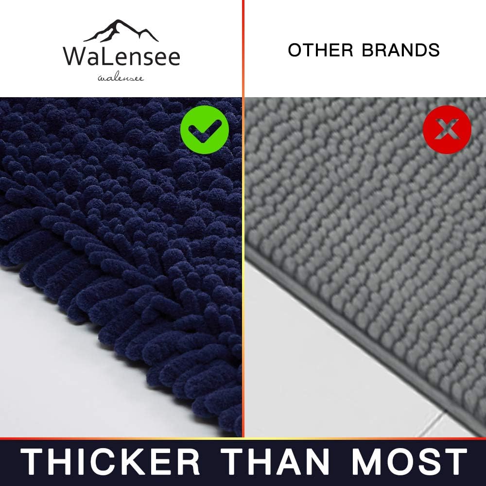 Walensee Large Bathroom Rug Non Slip Bath Mat (24x60 Inch Navy) Water Absorbent Super Soft Shaggy Chenille Machine Washable Dry Extra Thick Perfect Absorbant Best Plush Carpet for Shower Floor