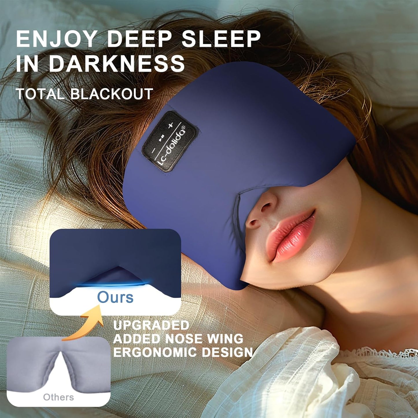 LC-dolida Sleep Mask with Bluetooth Headphones, Ice Silk Sleep Headphones with Bluetooth 5.4, Total Blackout Eye Mask for Sleeping, Sleep Soft Mask for Women Men, All Night Sleep, Travel(Navy)