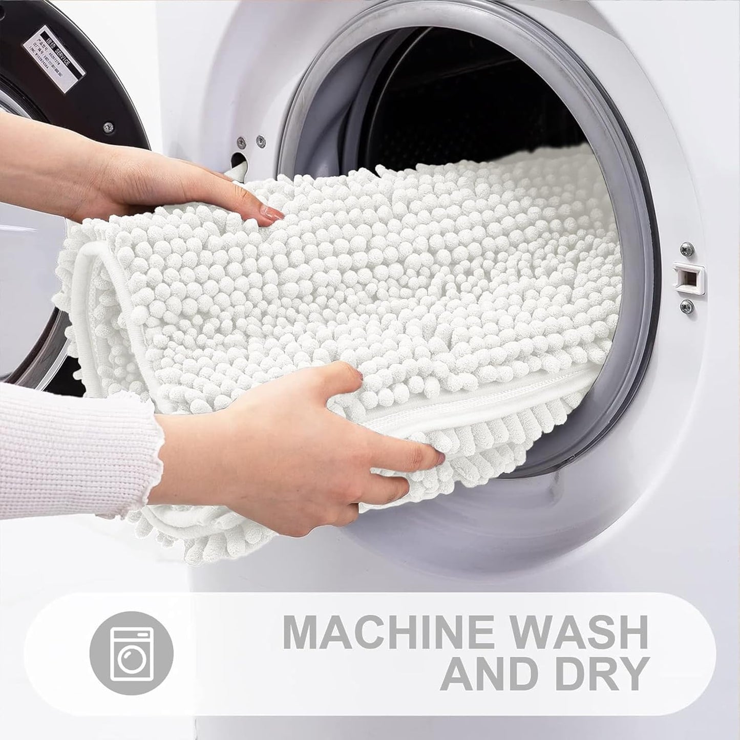 Grandaily Chenille Striped Bathroom Rugs 24x16, Extra Thick and Absorbent Bath Mats, Non-Slip Soft Plush Shaggy Shower Carpet, Machine Wash Dry, Bath Rug for Bathroom, (Small, Ivory)