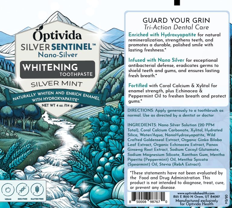 OPTIVIDA Fluoride Free Nano Hydroxyapatite Toothpaste with Colloidal Silver & Xylitol (4oz) to Help Protect Enamel & Cavity. Dentist Formulated Remineralizing Toothpaste for Adults & Kids Sensitivity.